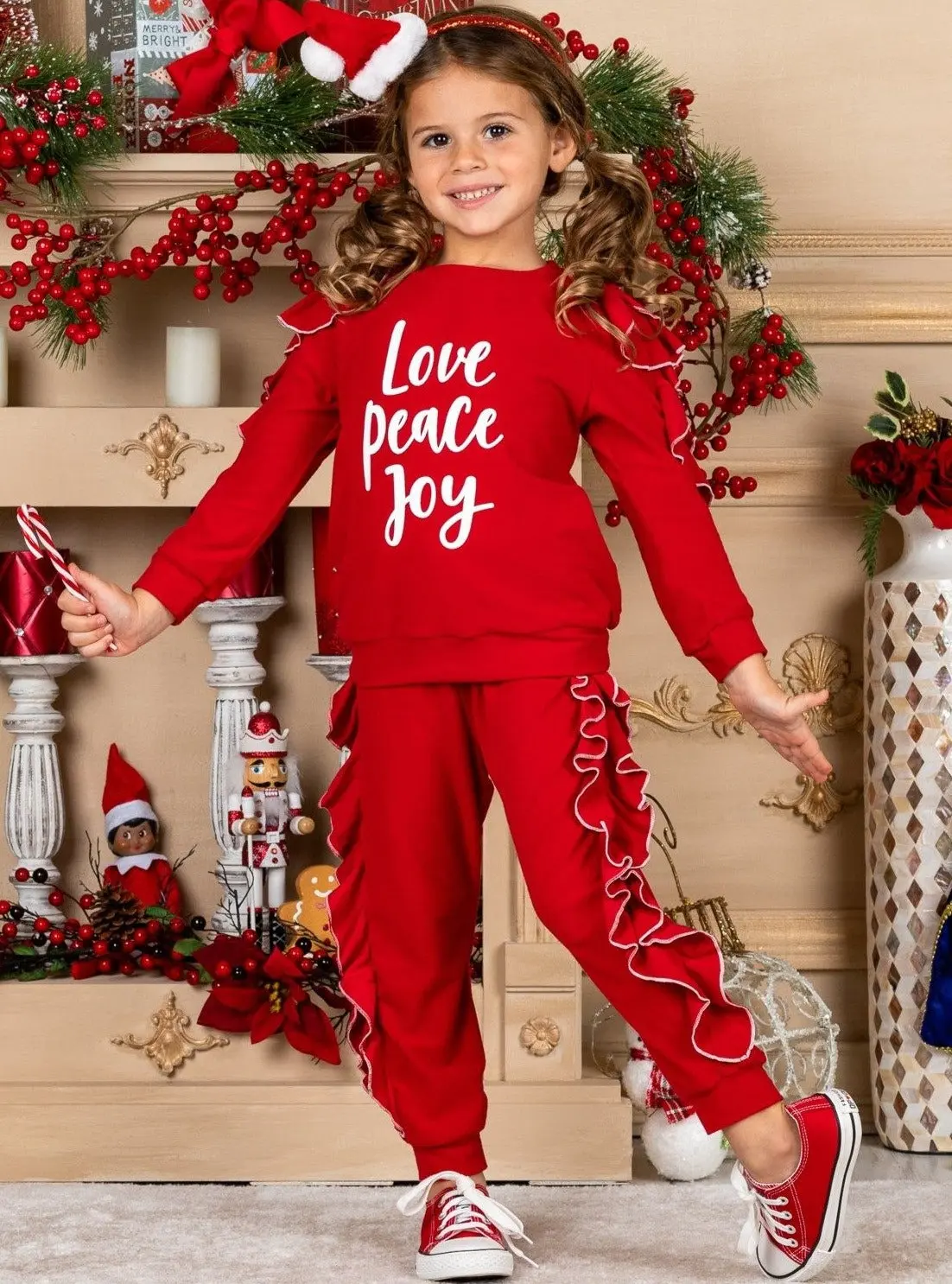 Love Peace Joy Ruffle Jogger Set - Image 3