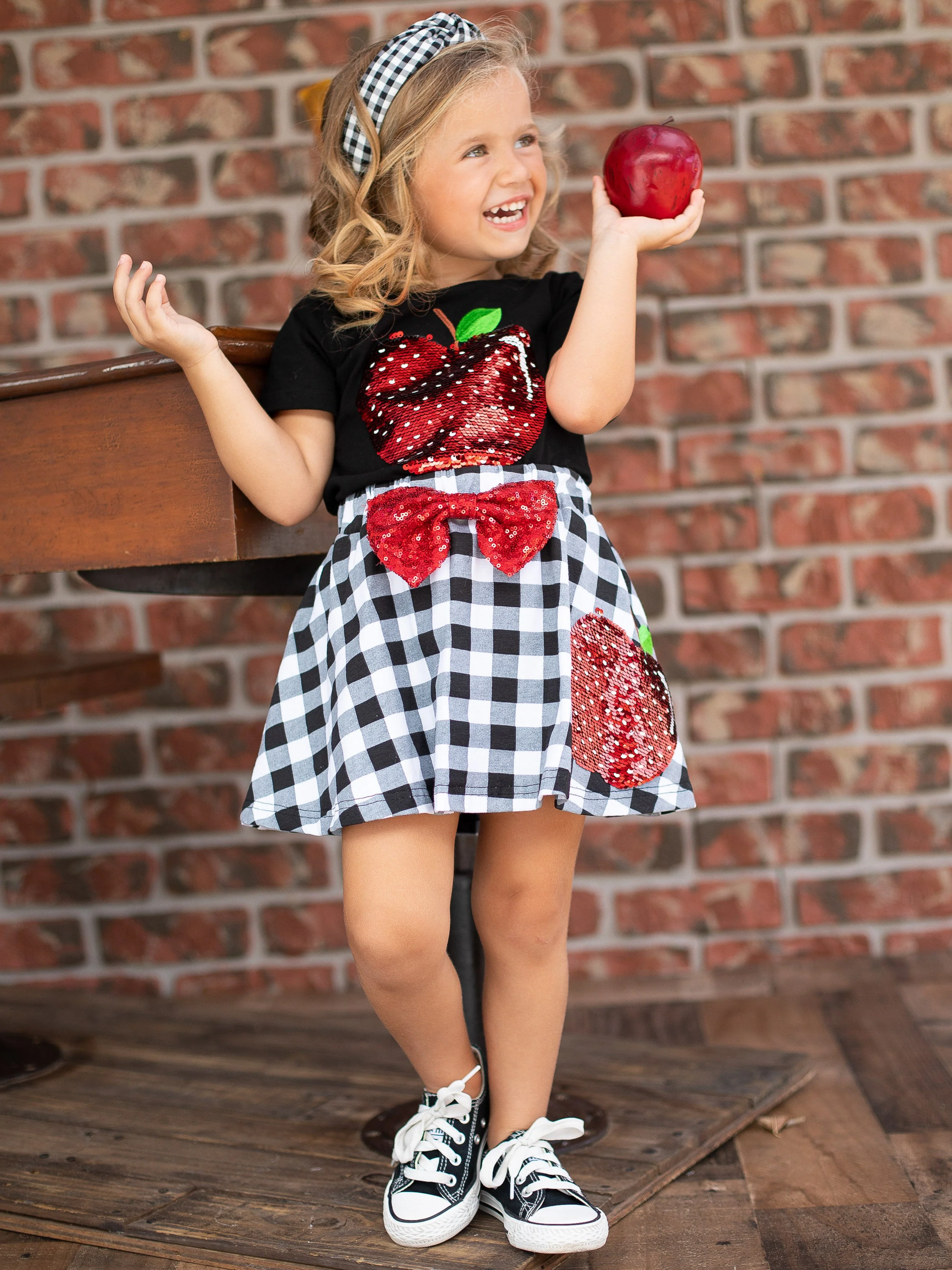 Like Them Apples Reversible Sequin Top and Plaid Skirt Set - Image 2