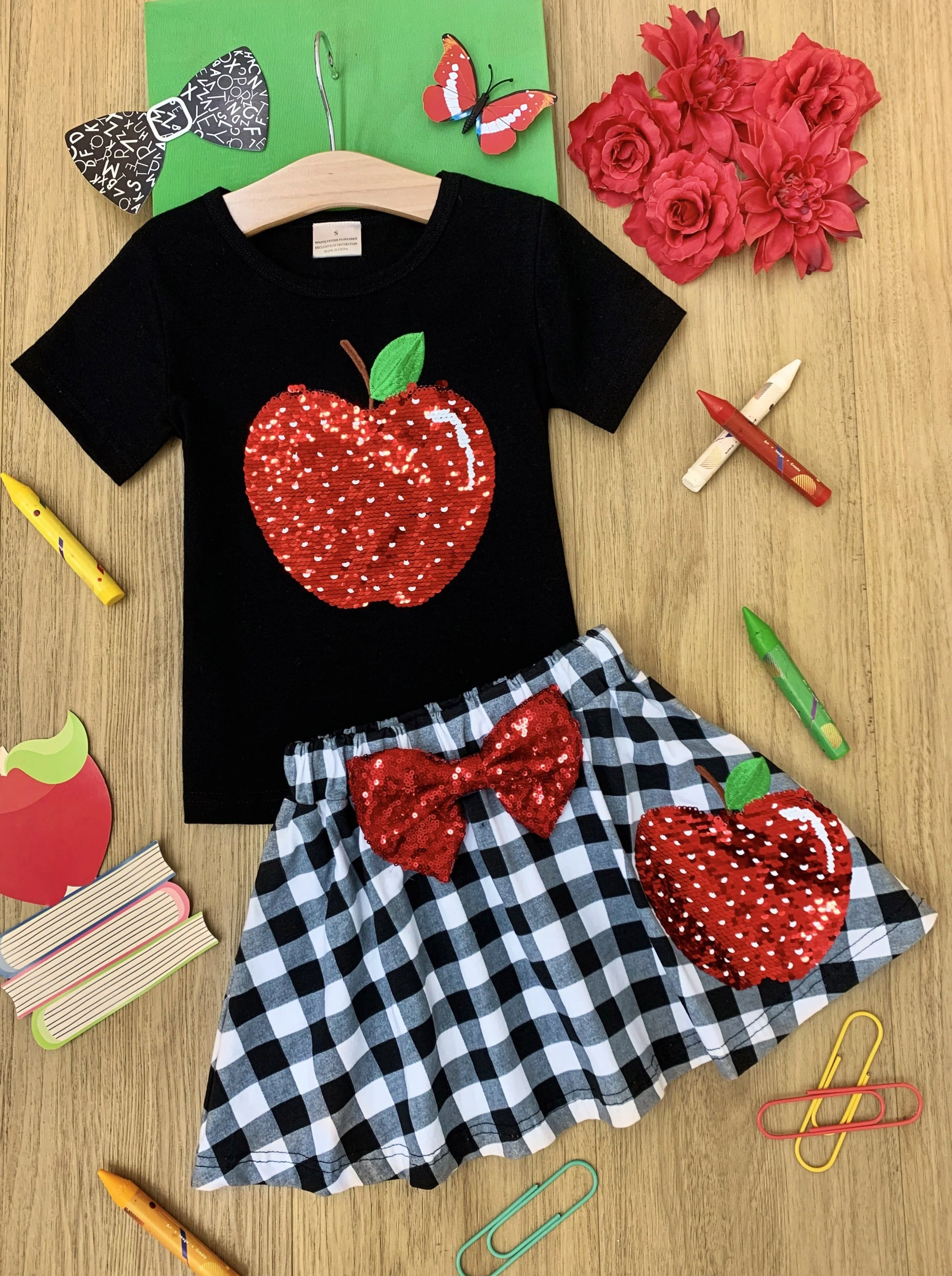 Like Them Apples Reversible Sequin Top and Plaid Skirt Set - Image 3