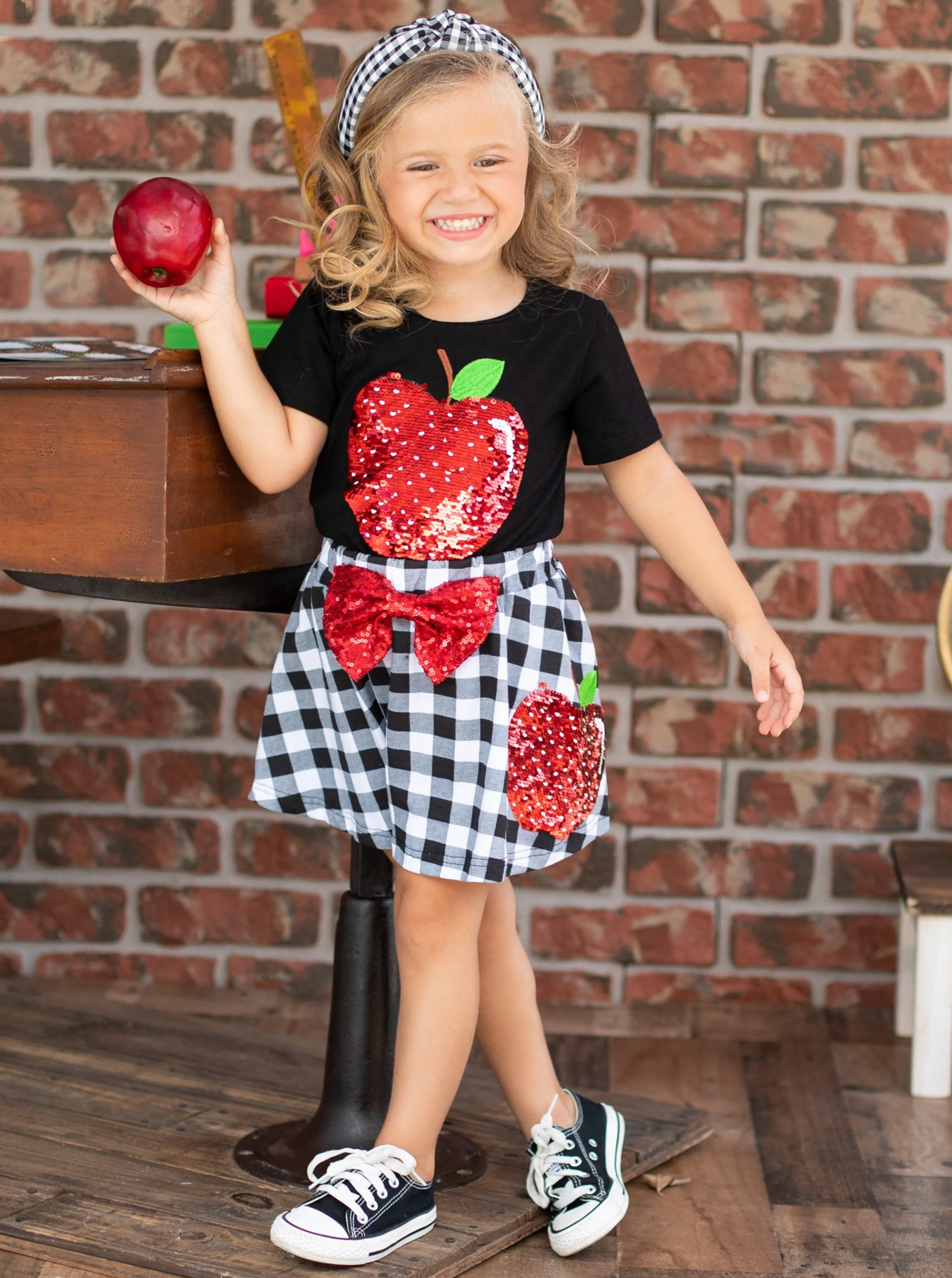Like Them Apples Reversible Sequin Top and Plaid Skirt Set - Image 4