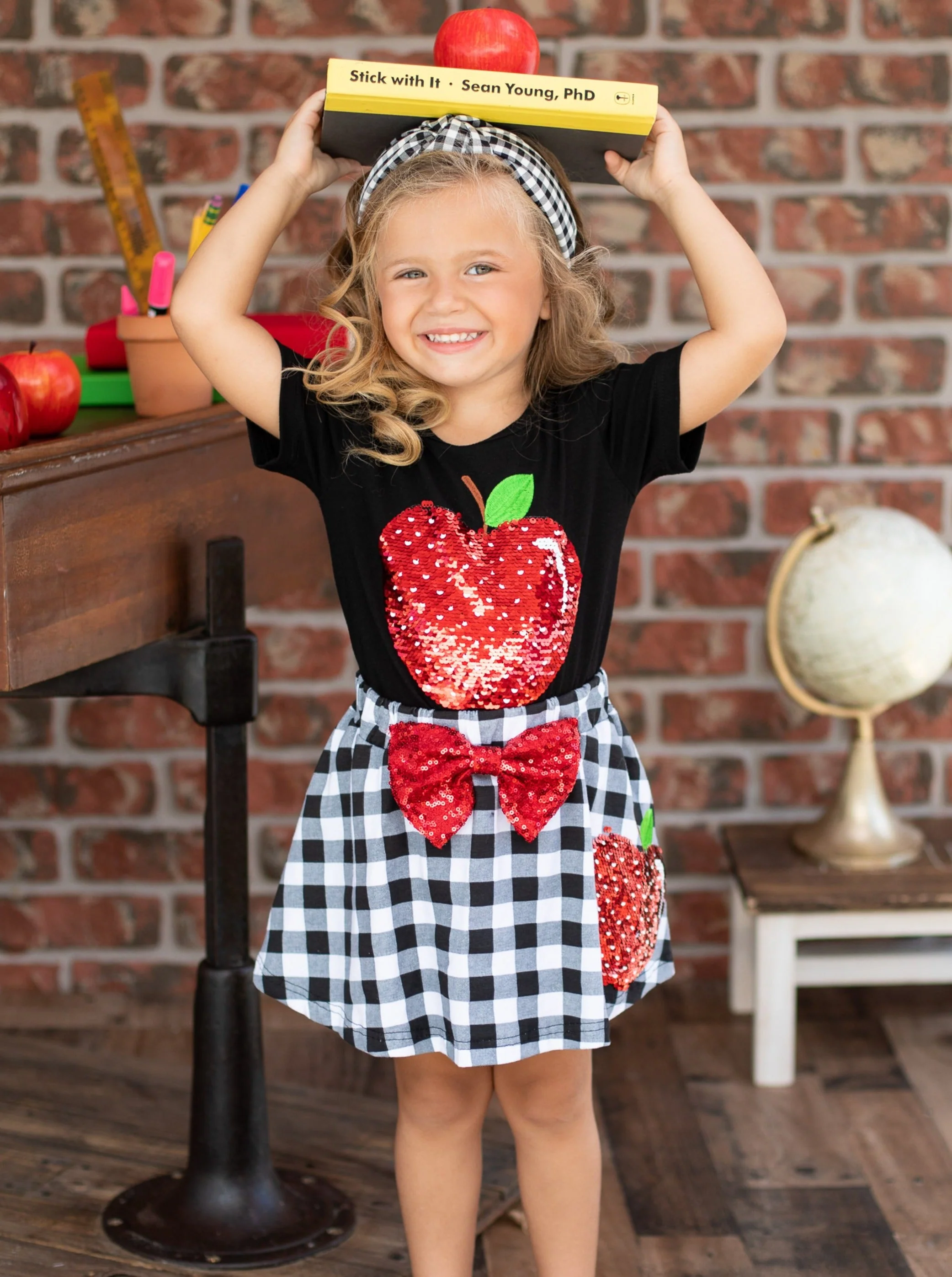 Like Them Apples Reversible Sequin Top and Plaid Skirt Set - Image 5