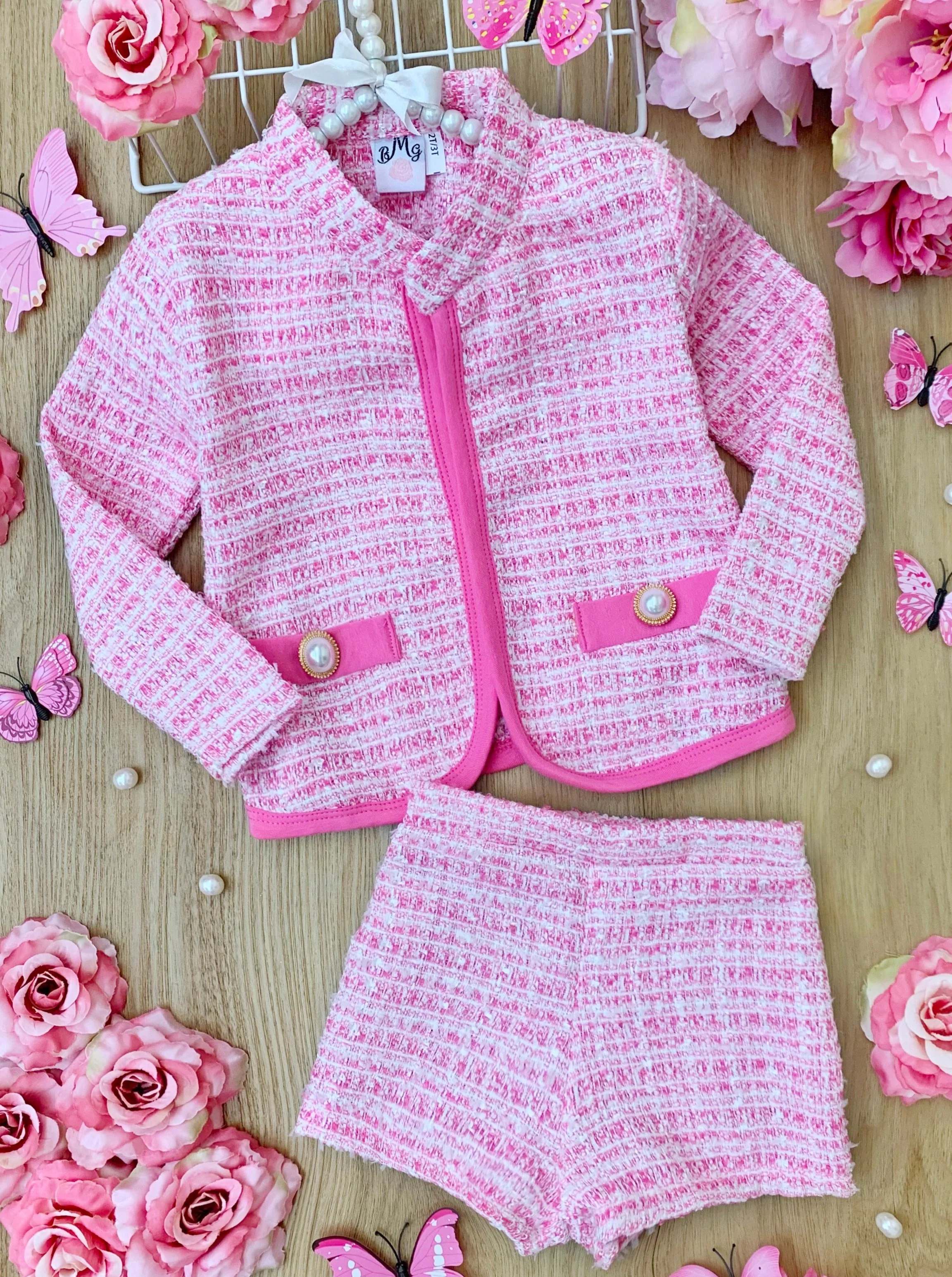 Classy Tweed Matching Blazer and Shorts Set - Image 3