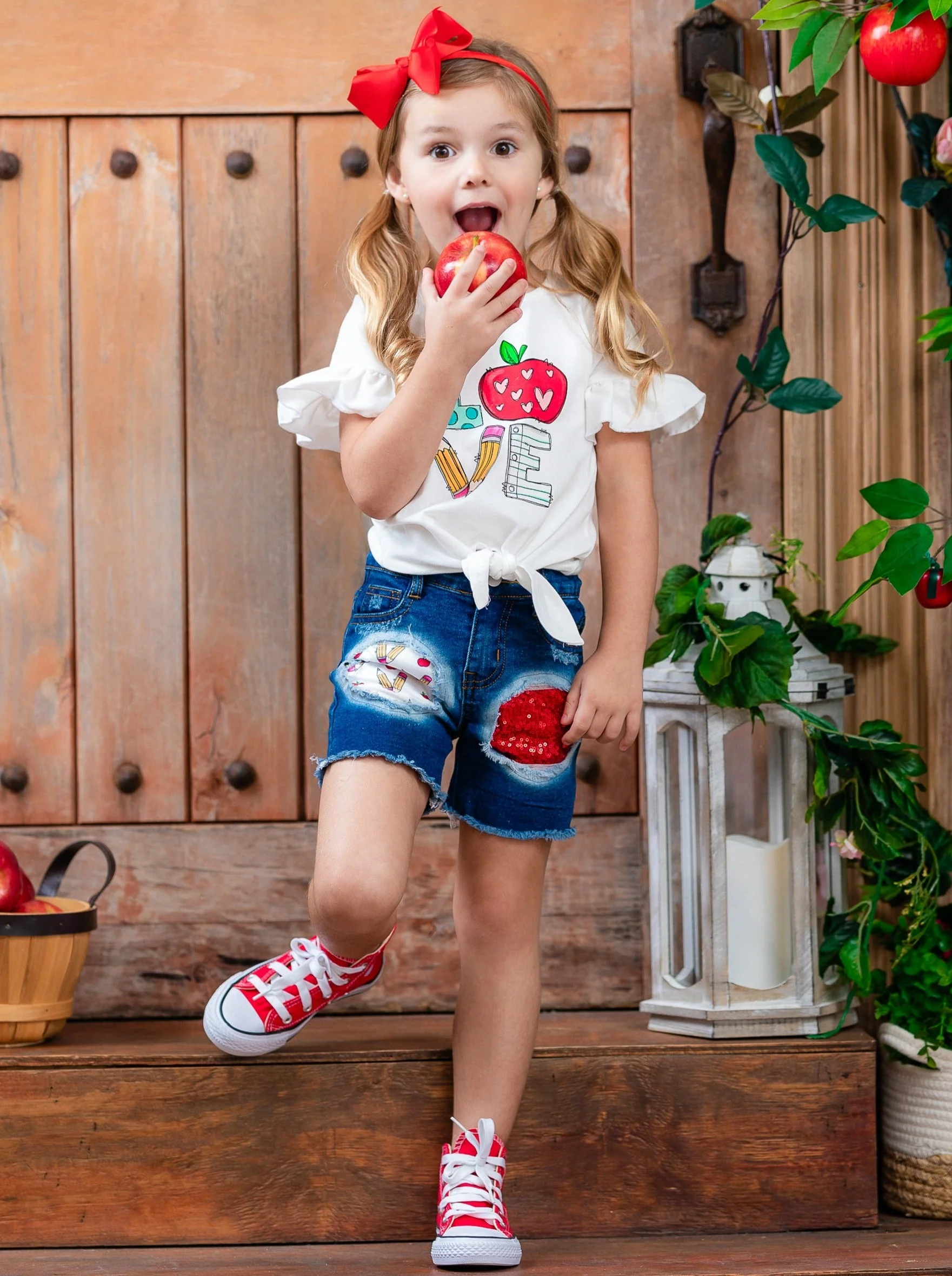 Love To Learn Patched Denim Shorts Set - Image 2