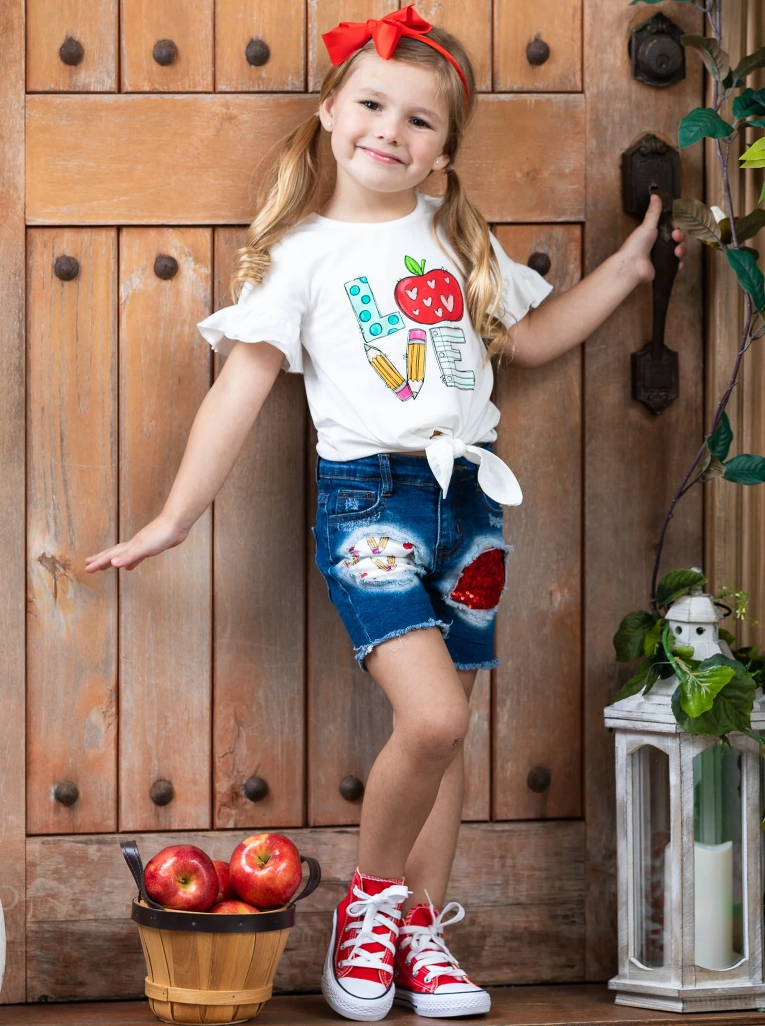 Love To Learn Patched Denim Shorts Set - Image 3