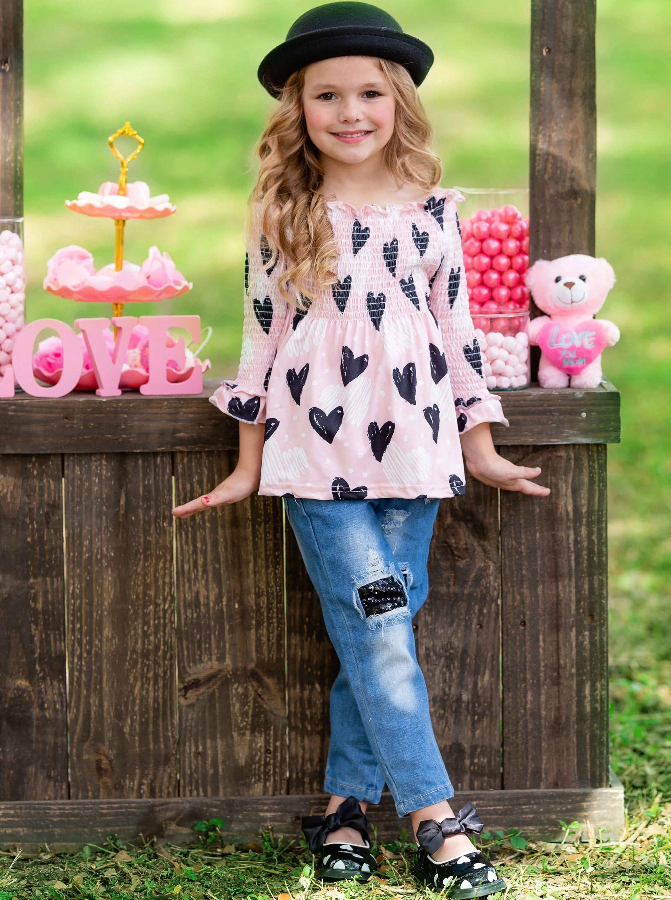 Lovely Hearts Club Sequin Patched Jeans Set - Image 4