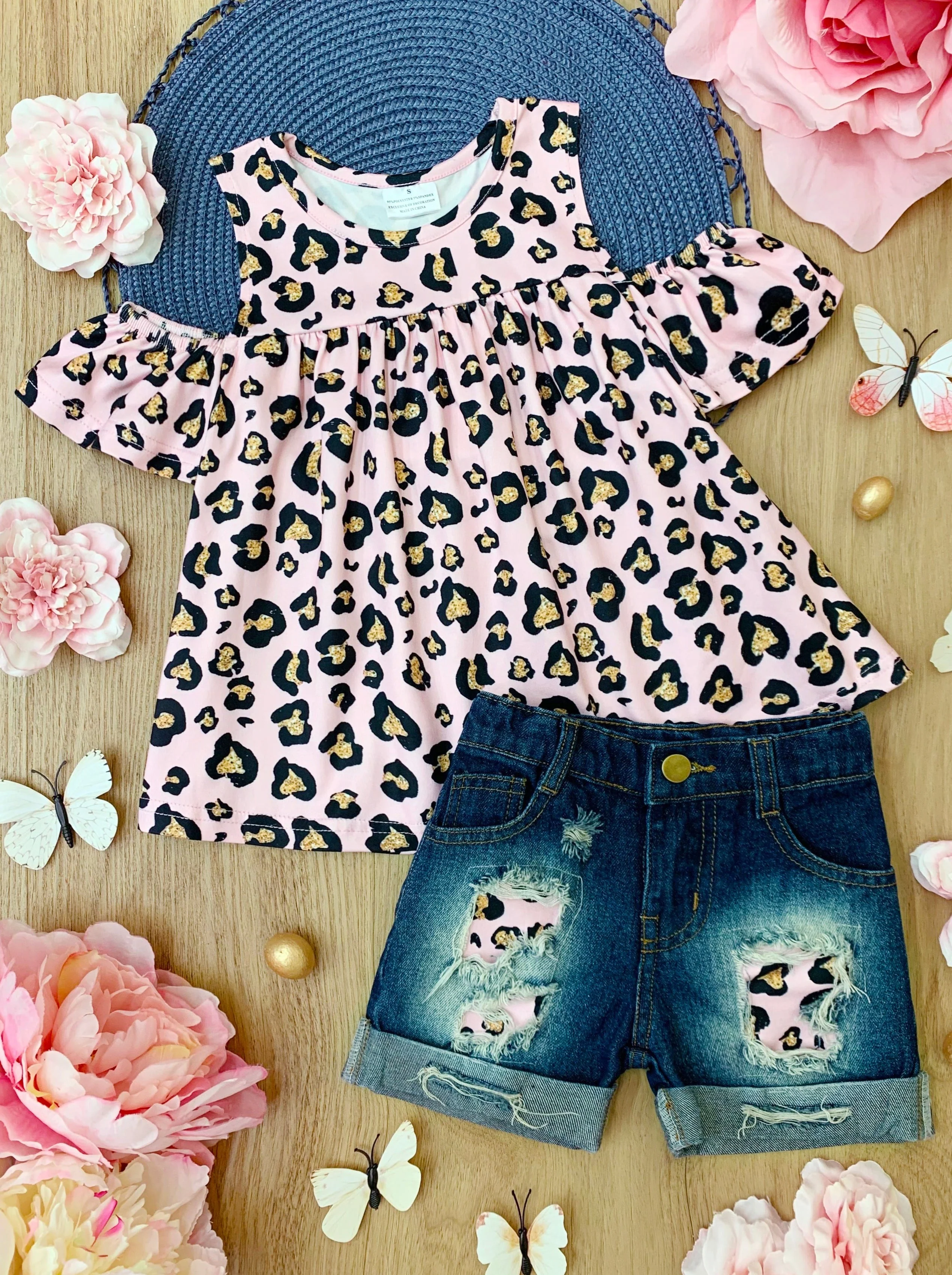 Lovely Leopard Patch Denim Short Set - Image 3