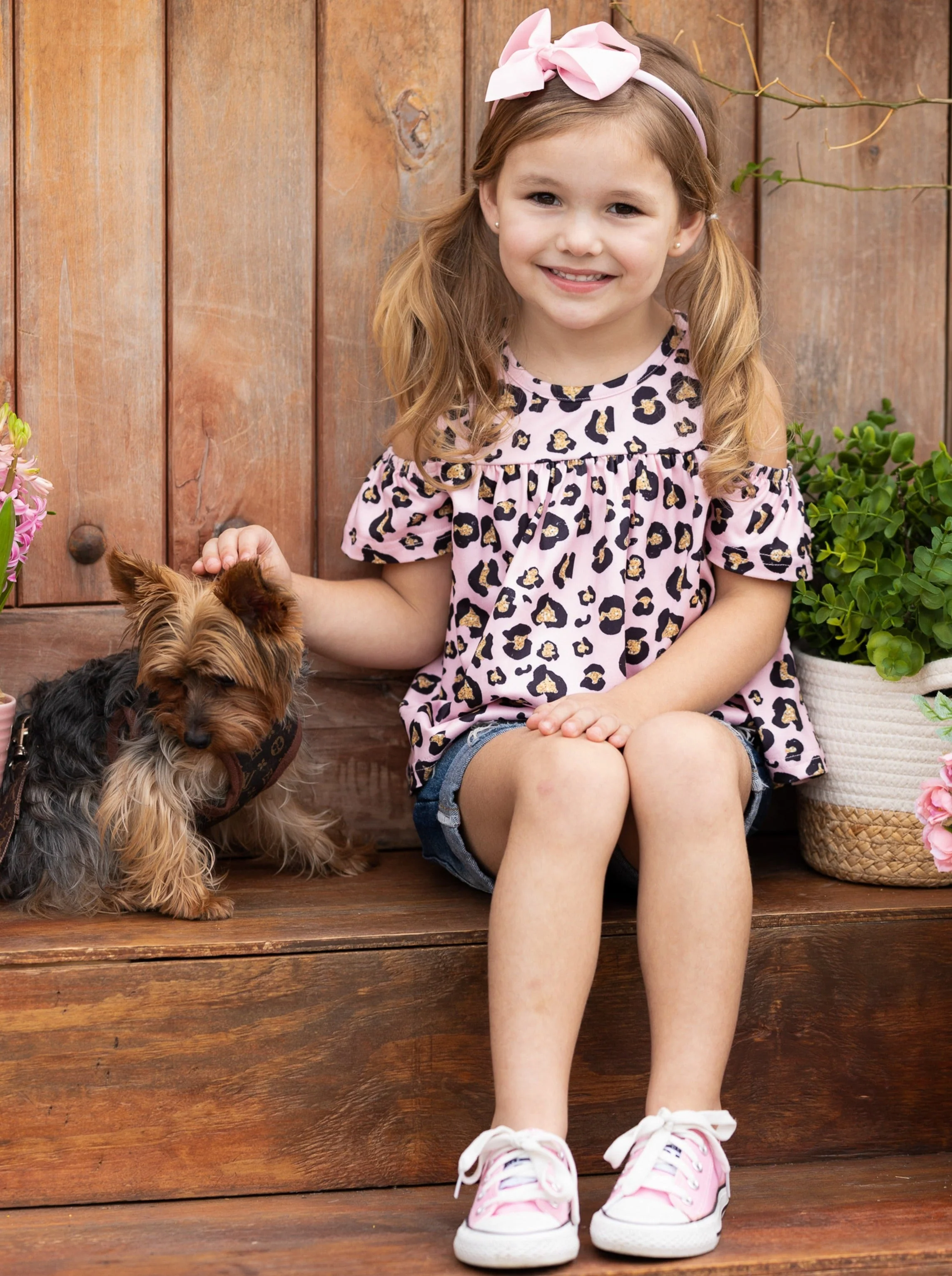 Lovely Leopard Patch Denim Short Set - Image 4