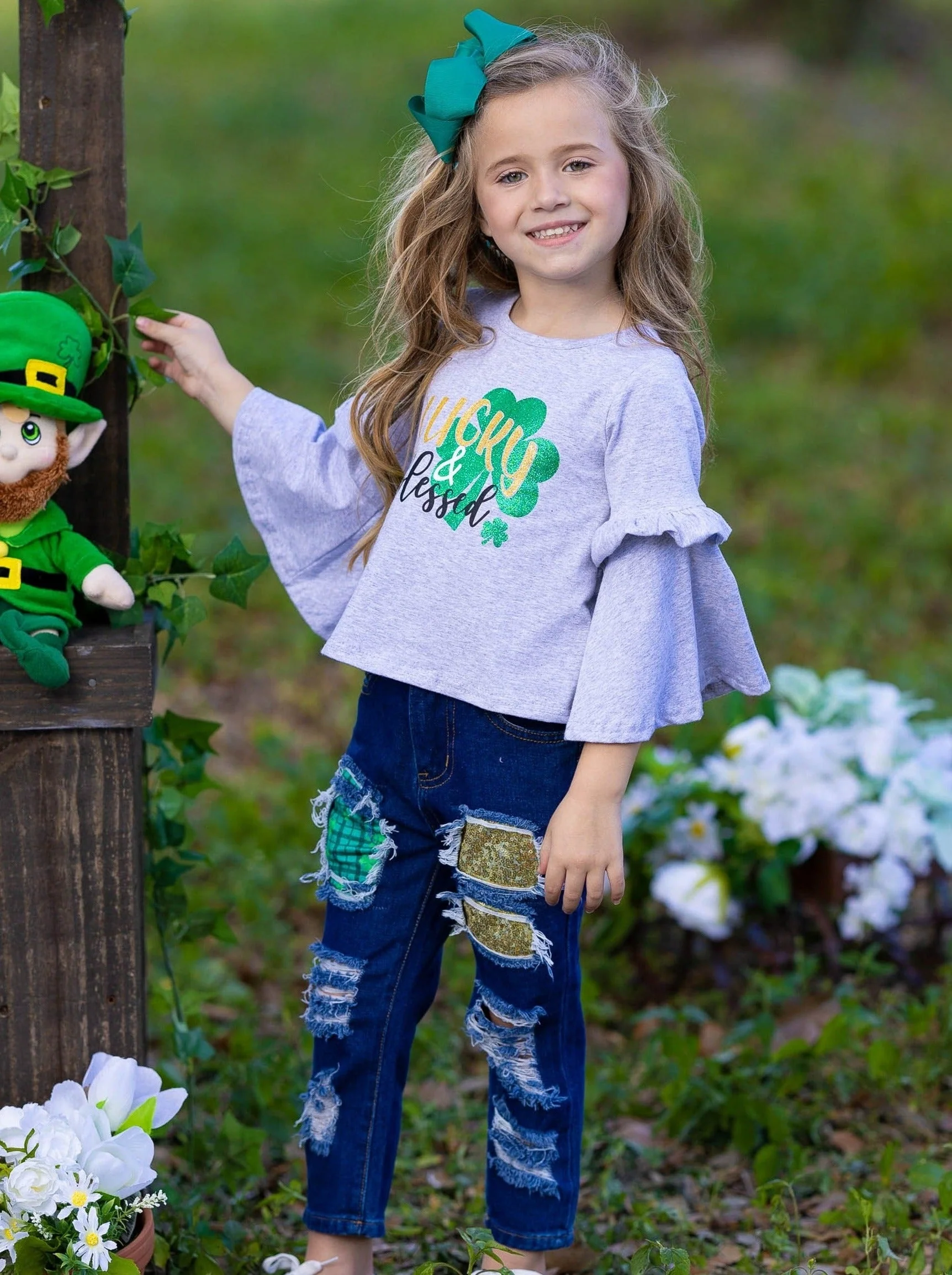 Lucky and Blessed Patched Jeans Set - Image 2