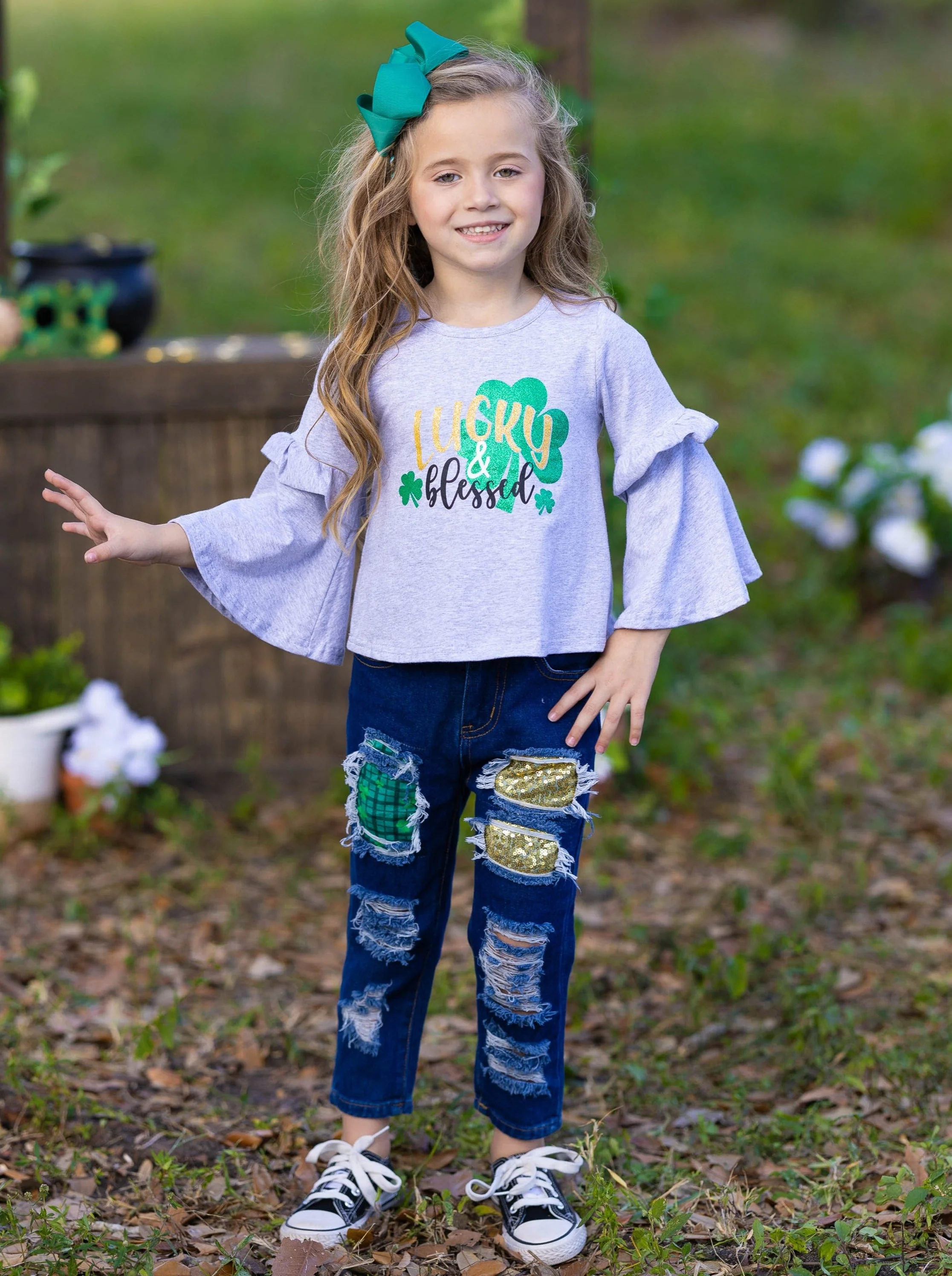Lucky and Blessed Patched Jeans Set - Image 4