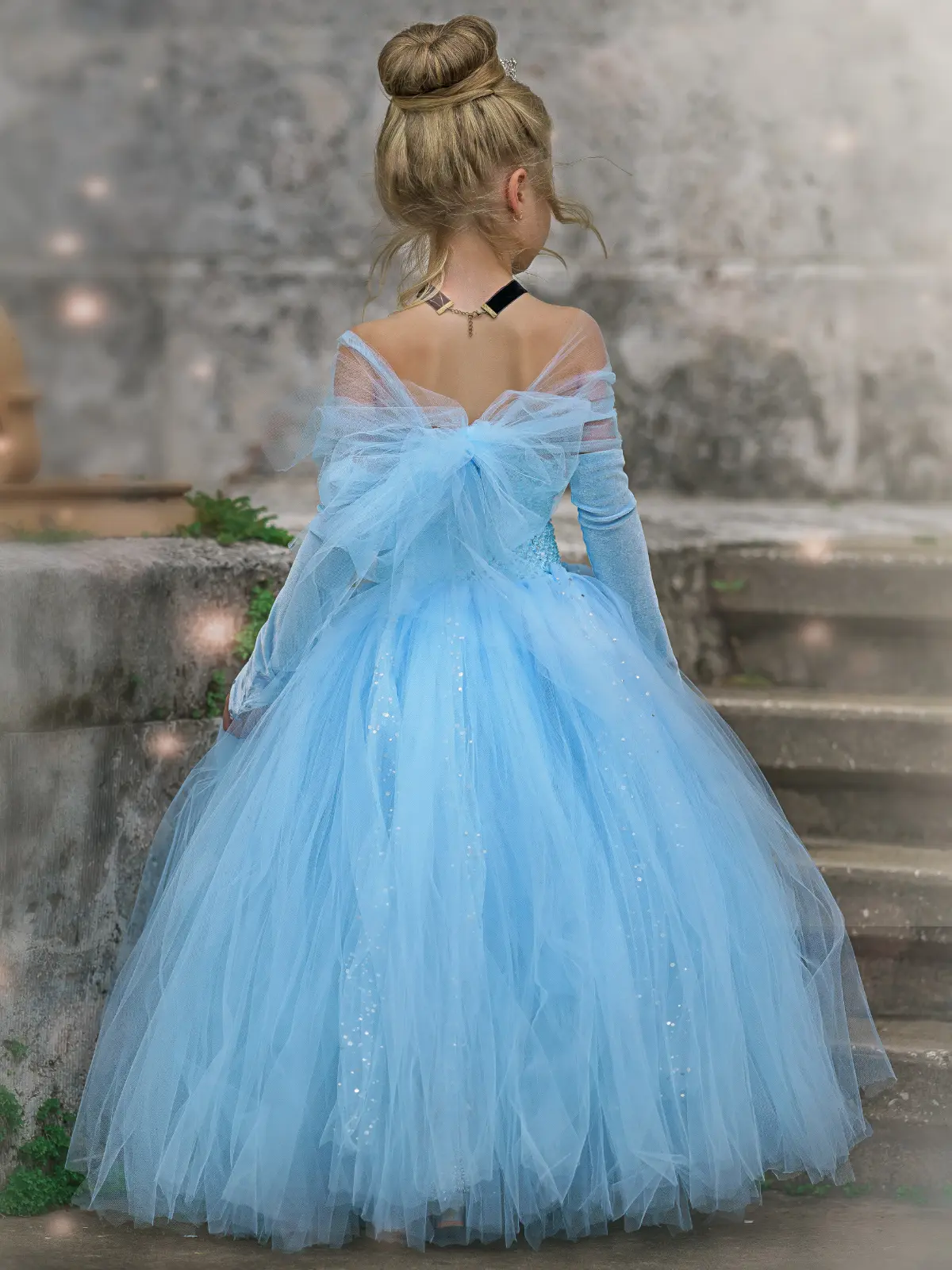 Girls Magical Glass Slipper Princess Costume Gown with Necklace - Image 3