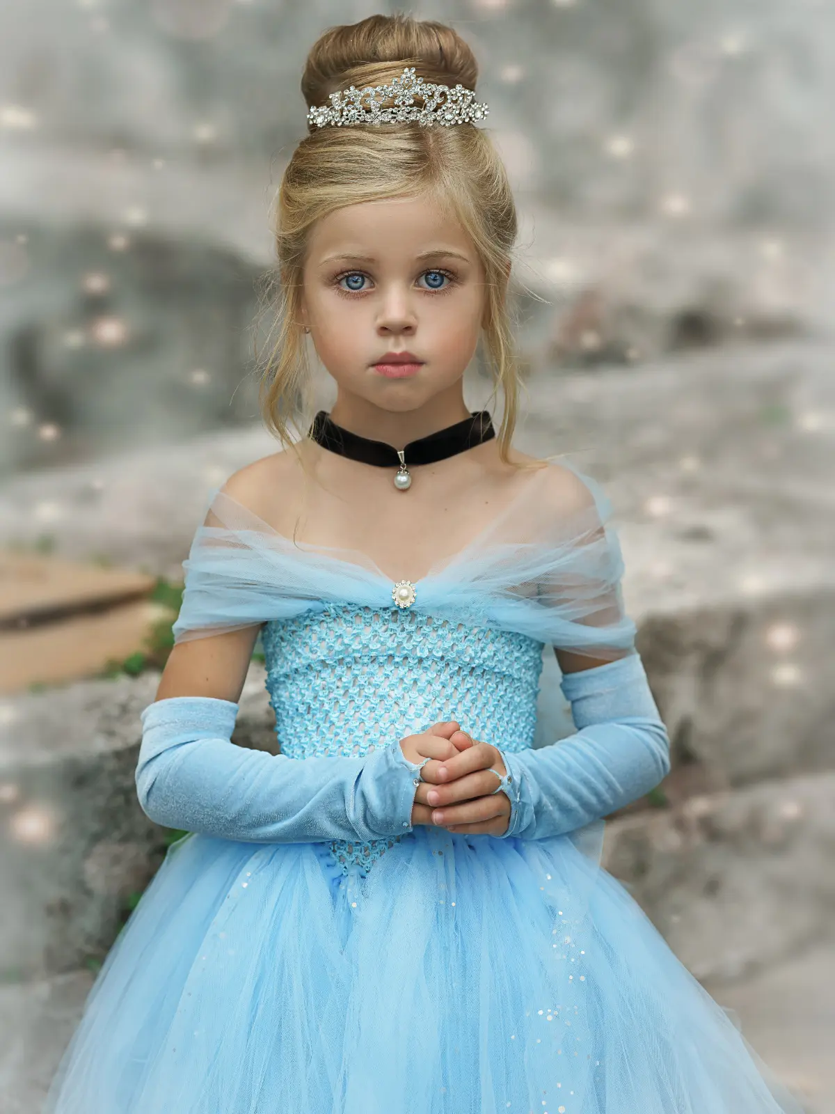 Girls Magical Glass Slipper Princess Costume Gown with Necklace - Image 4