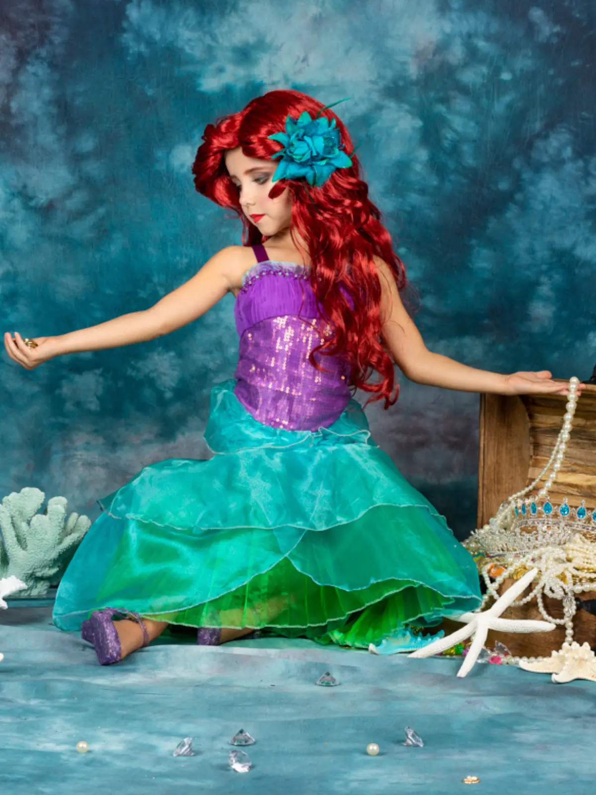 Girls Little Mermaid Princess Costume Dress - Image 3
