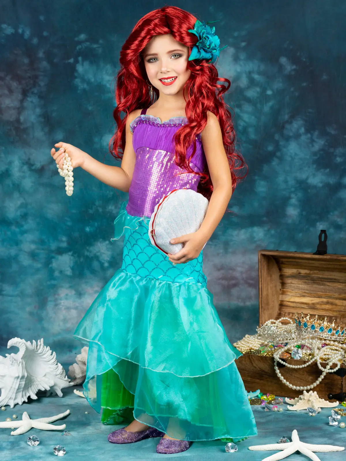Girls Little Mermaid Princess Costume Dress - Image 4