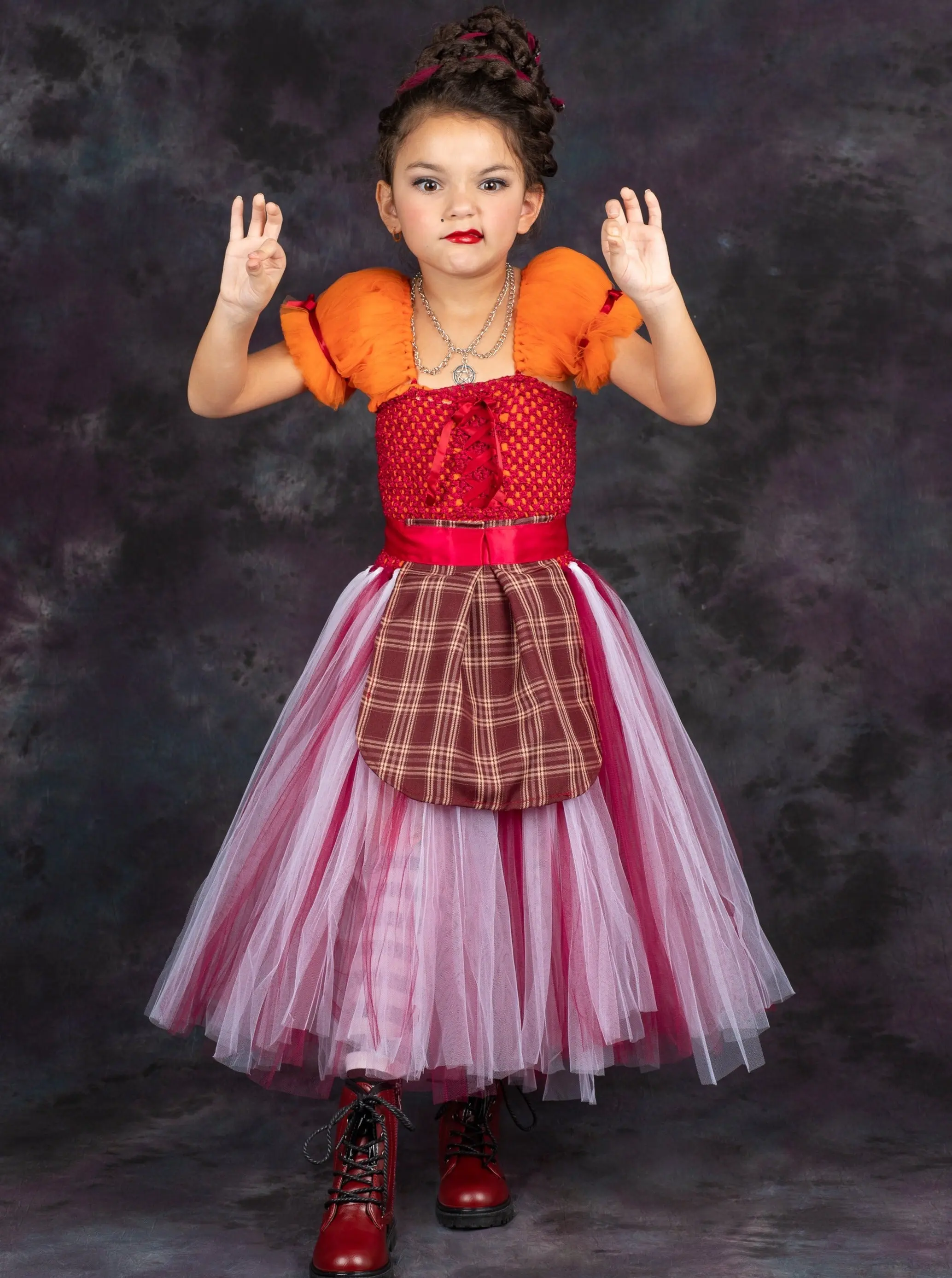 Girls Mary Sanderson Witch Tutu Costume Dress with Apron - Image 3