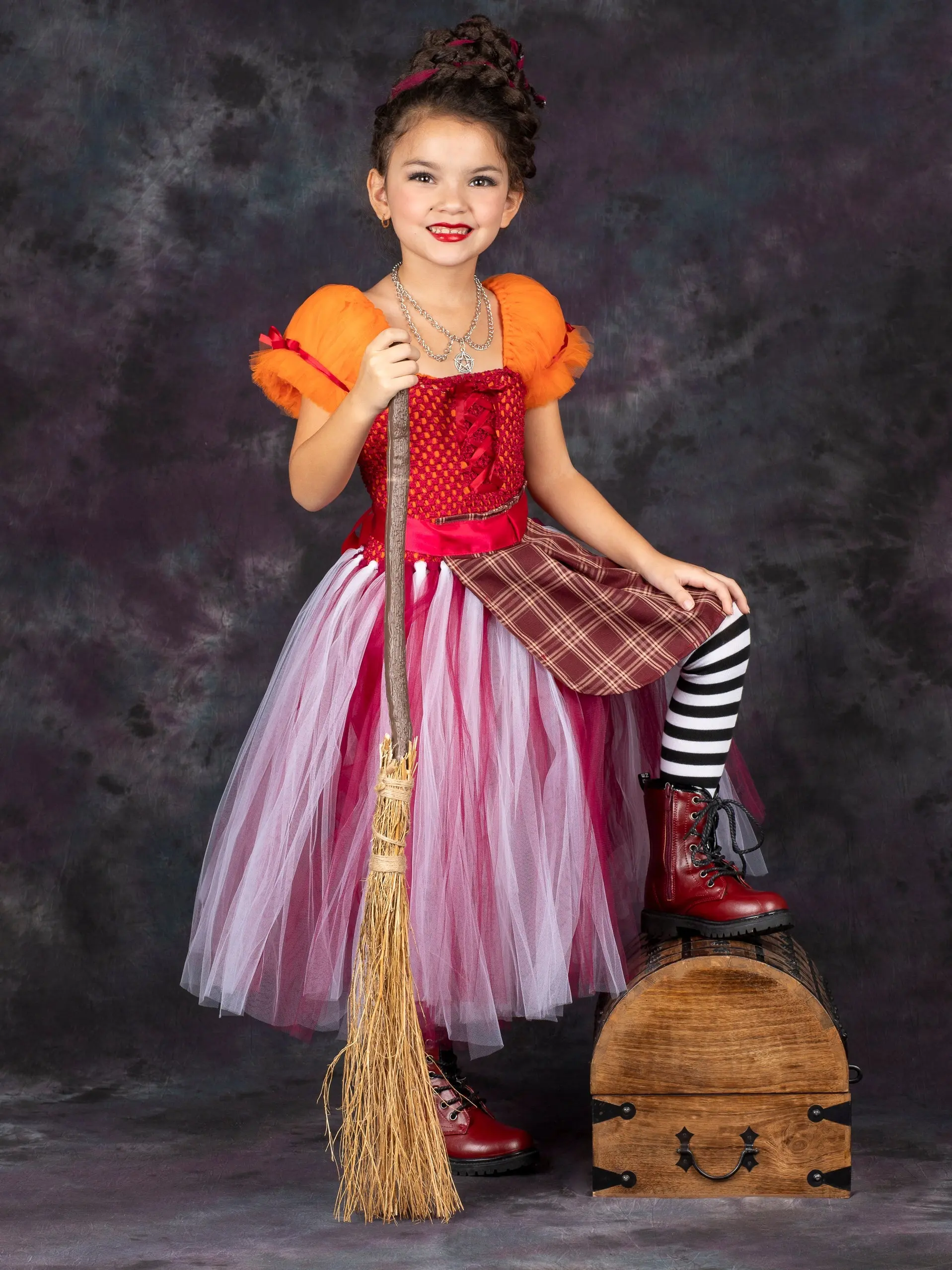 Girls Mary Sanderson Witch Tutu Costume Dress with Apron - Image 4