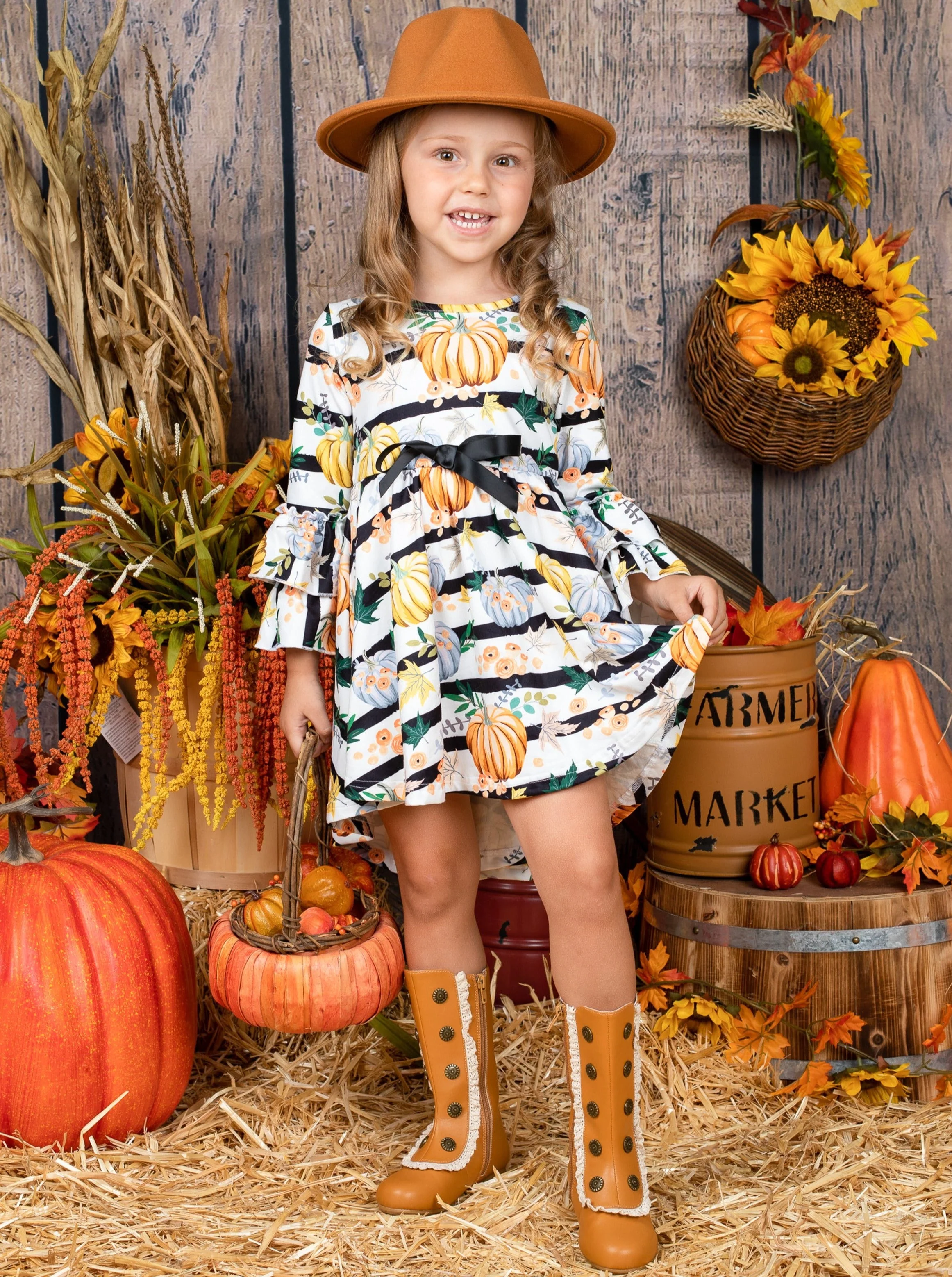 Chic Pumpkin Striped Hi-Lo Dress - Image 2