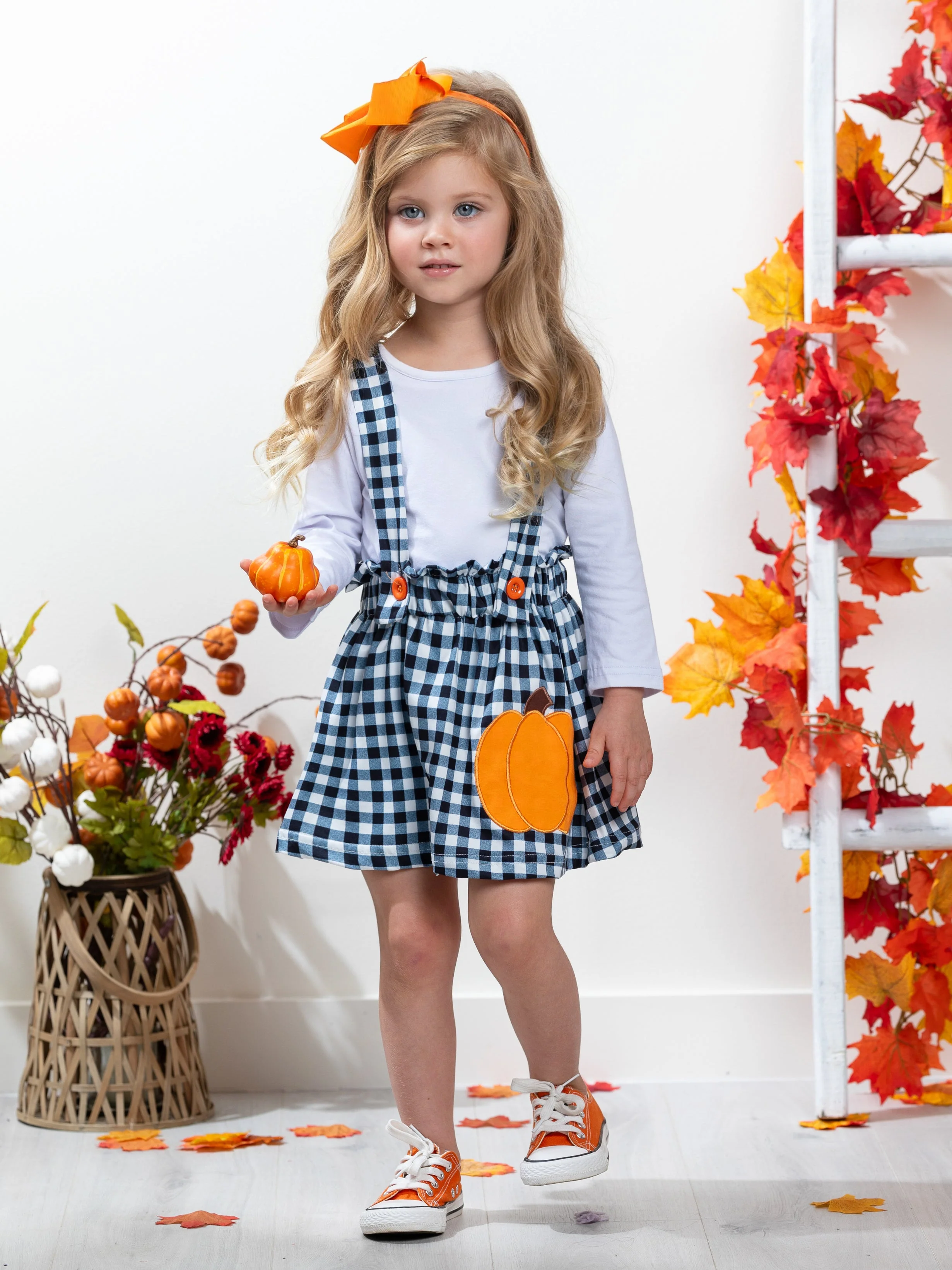 Mommy's Little Pumpkin Plaid Overall Skirt Set - Image 2