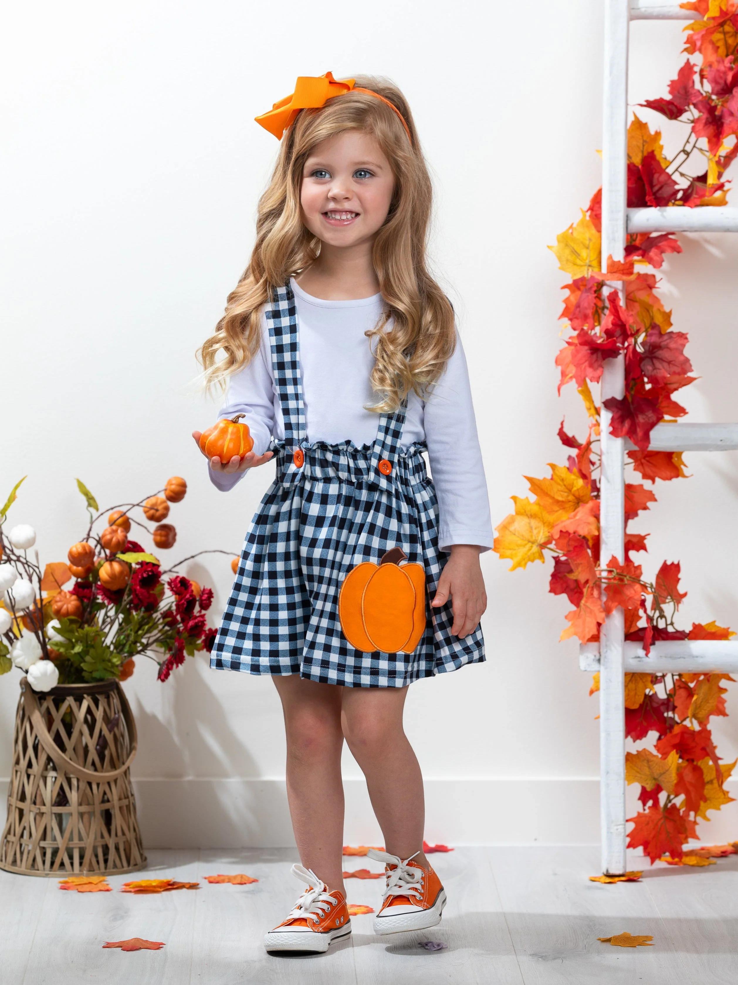 Mommy's Little Pumpkin Plaid Overall Skirt Set - Image 3
