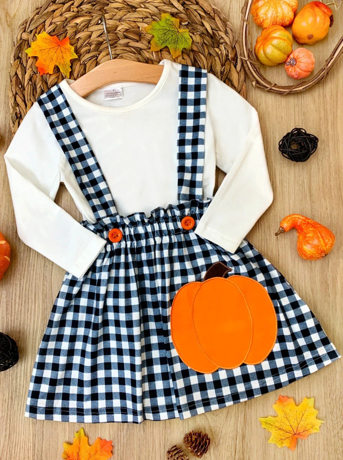 Mommy's Little Pumpkin Plaid Overall Skirt Set - Image 4