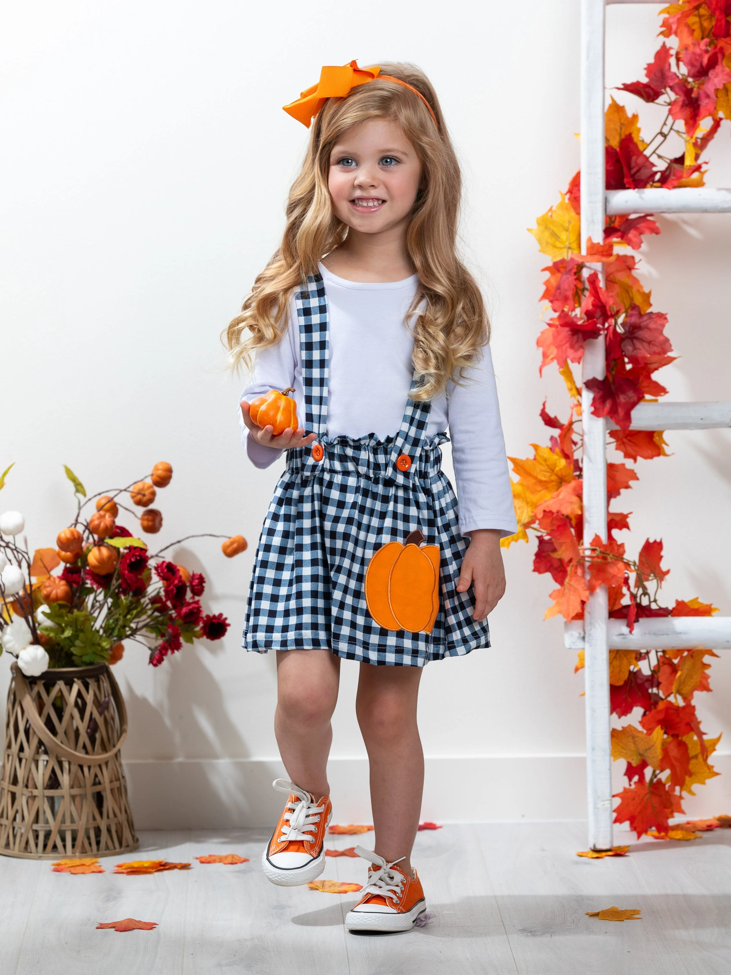 Mommy's Little Pumpkin Plaid Overall Skirt Set - Image 5