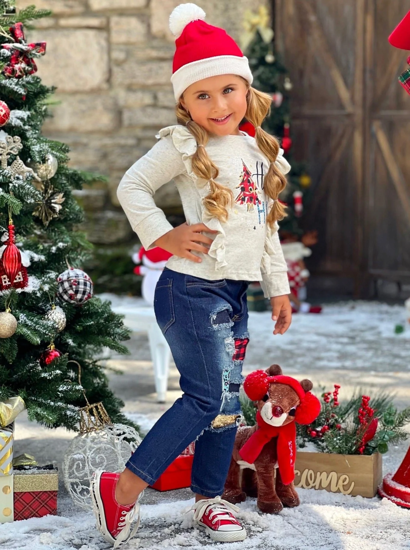 Merry Christmas Y'all Patched Jeans Set - Image 3