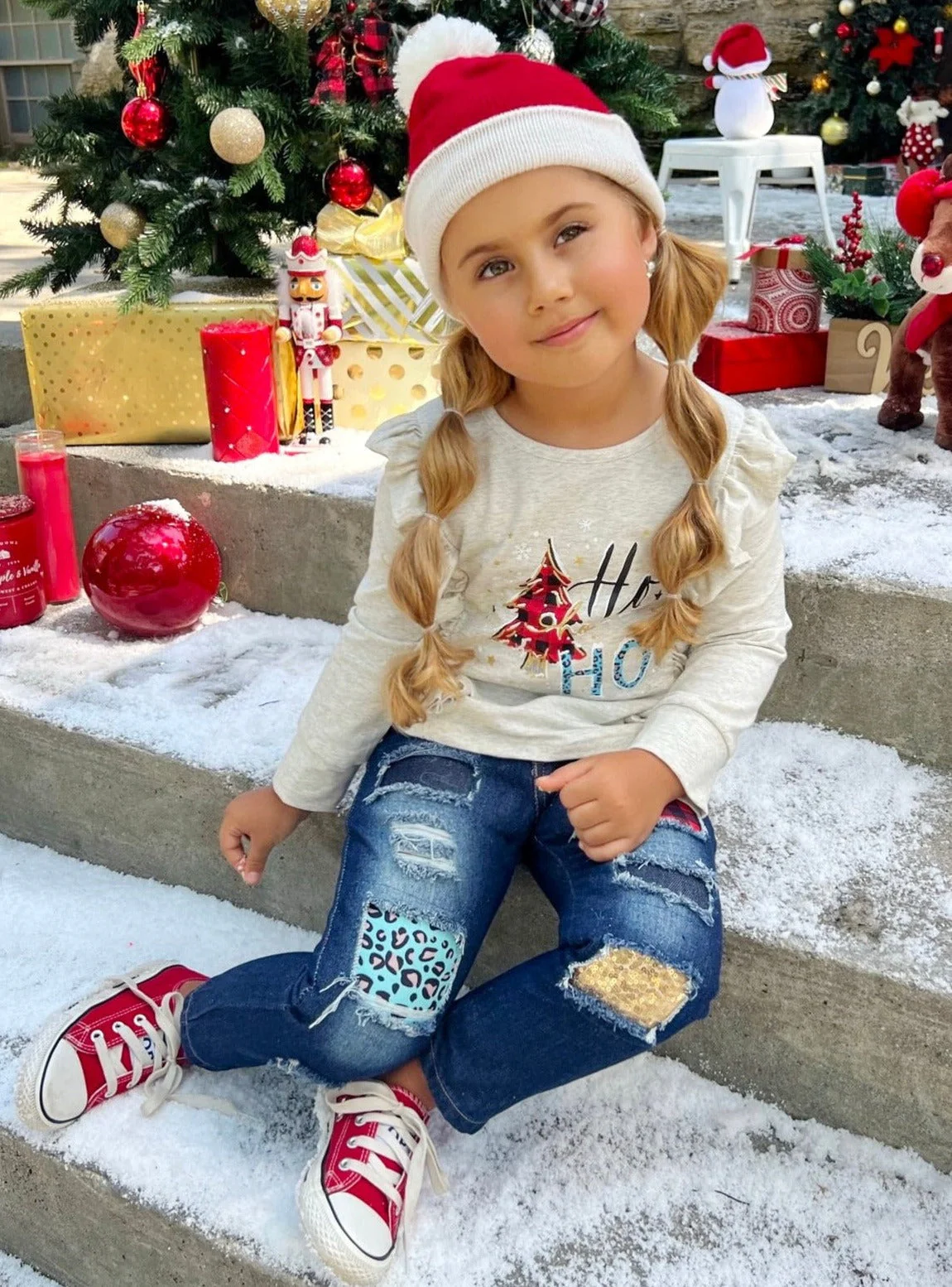 Merry Christmas Y'all Patched Jeans Set - Image 4