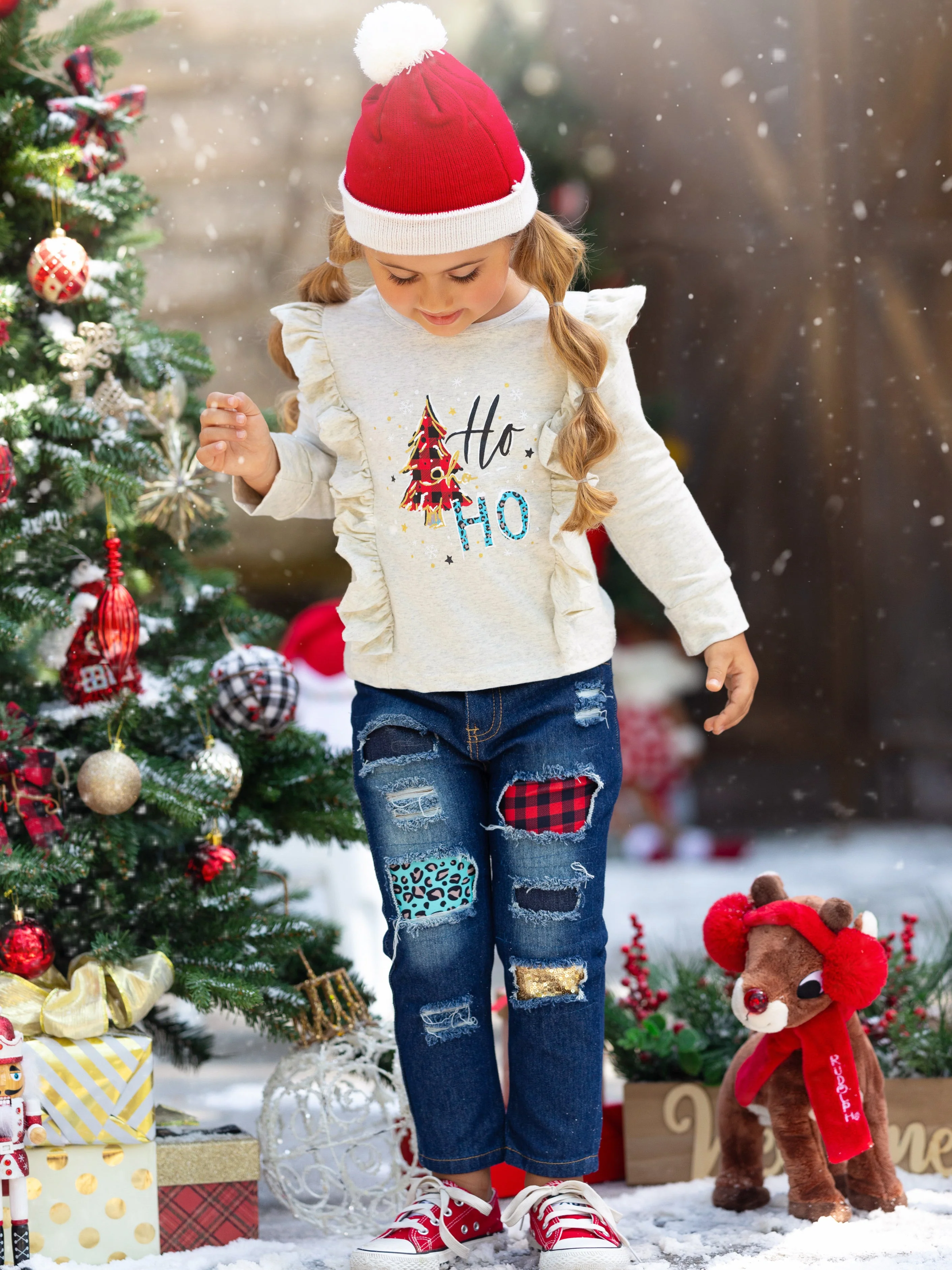 Merry Christmas Y'all Patched Jeans Set - Image 5