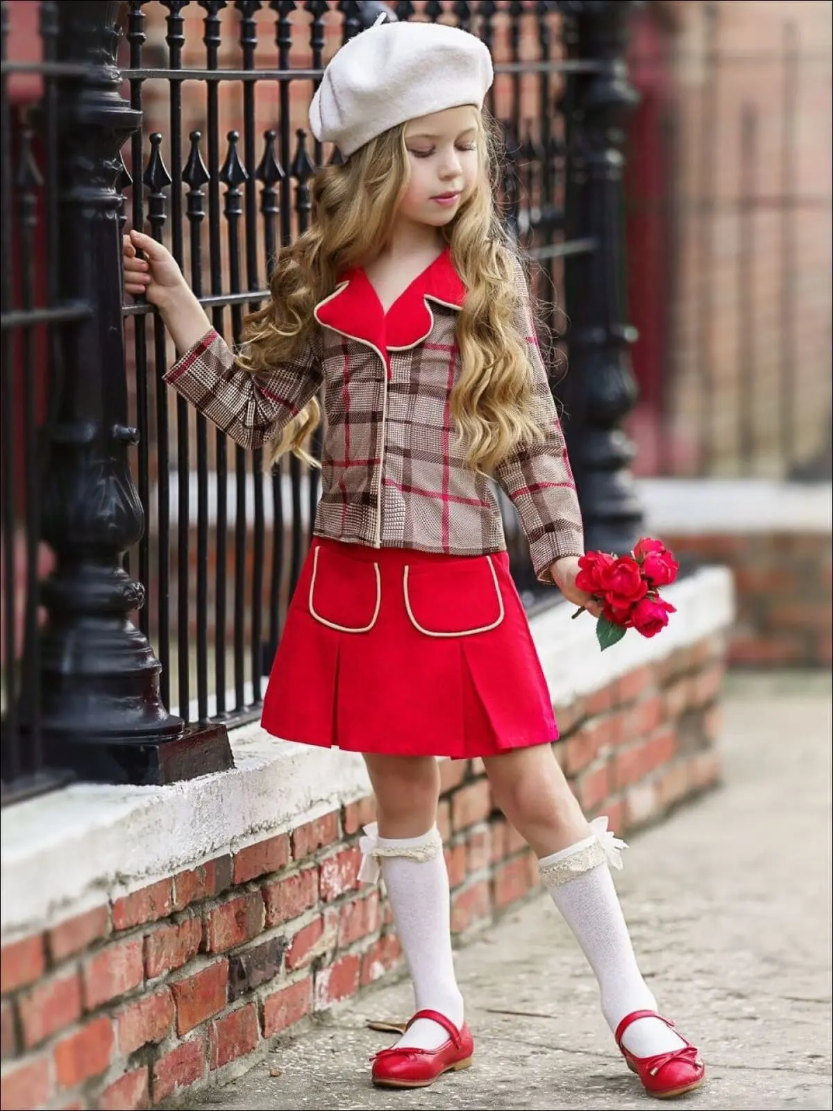 Wrap Me In Plaid Blazer and Pleated Pocket Skirt Set - Image 2