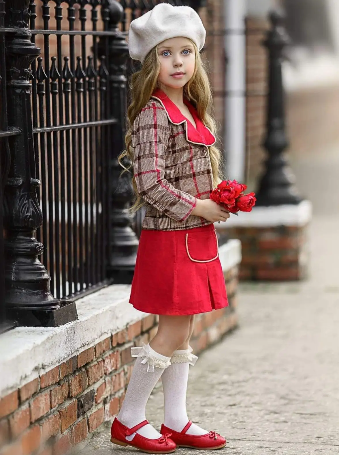 Wrap Me In Plaid Blazer and Pleated Pocket Skirt Set - Image 3