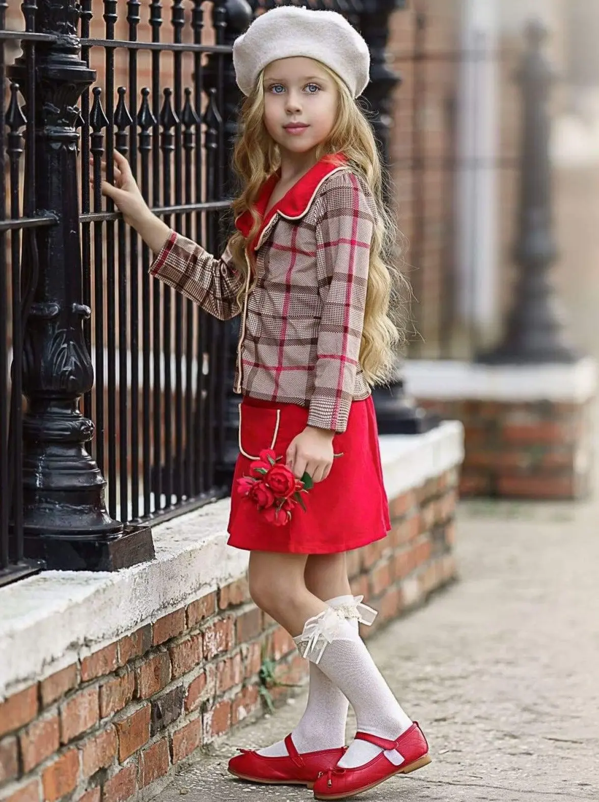Wrap Me In Plaid Blazer and Pleated Pocket Skirt Set - Image 4