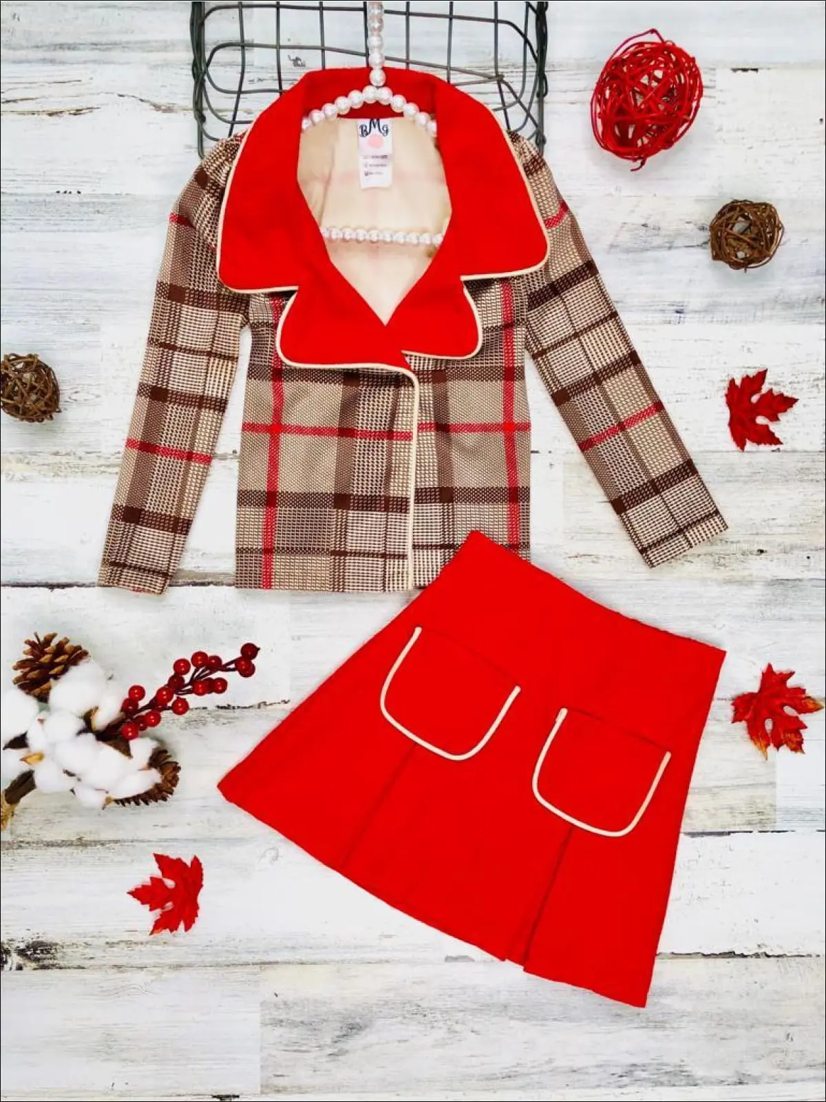 Wrap Me In Plaid Blazer and Pleated Pocket Skirt Set - Image 5