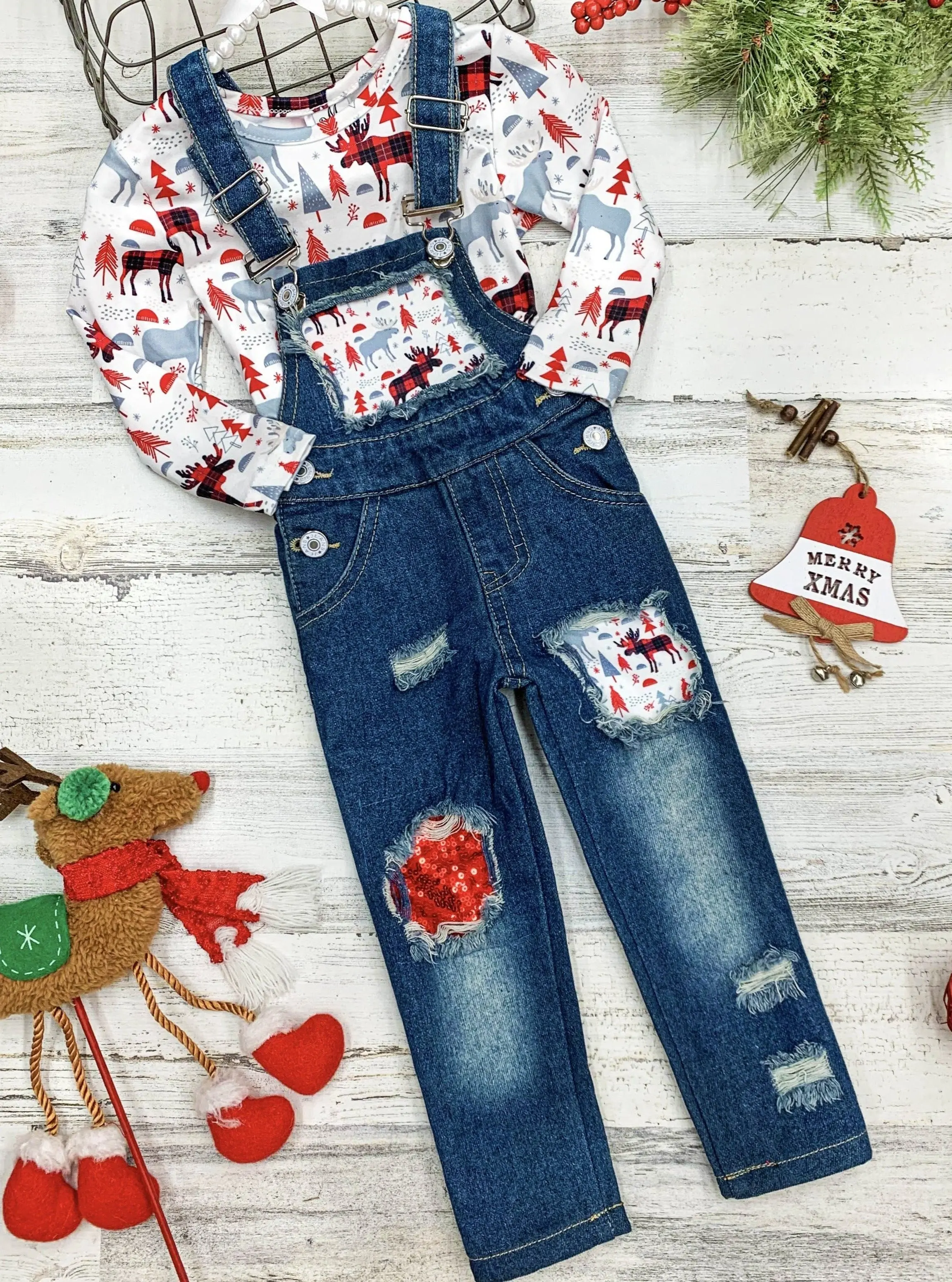 Winter Wonderland Denim Overall Set - Image 3