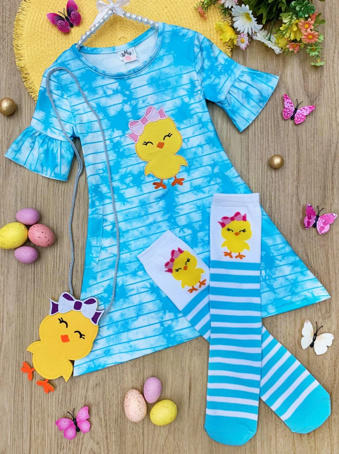 Cute Chickadee Easter Dress, Socks, and Purse Set - Image 3