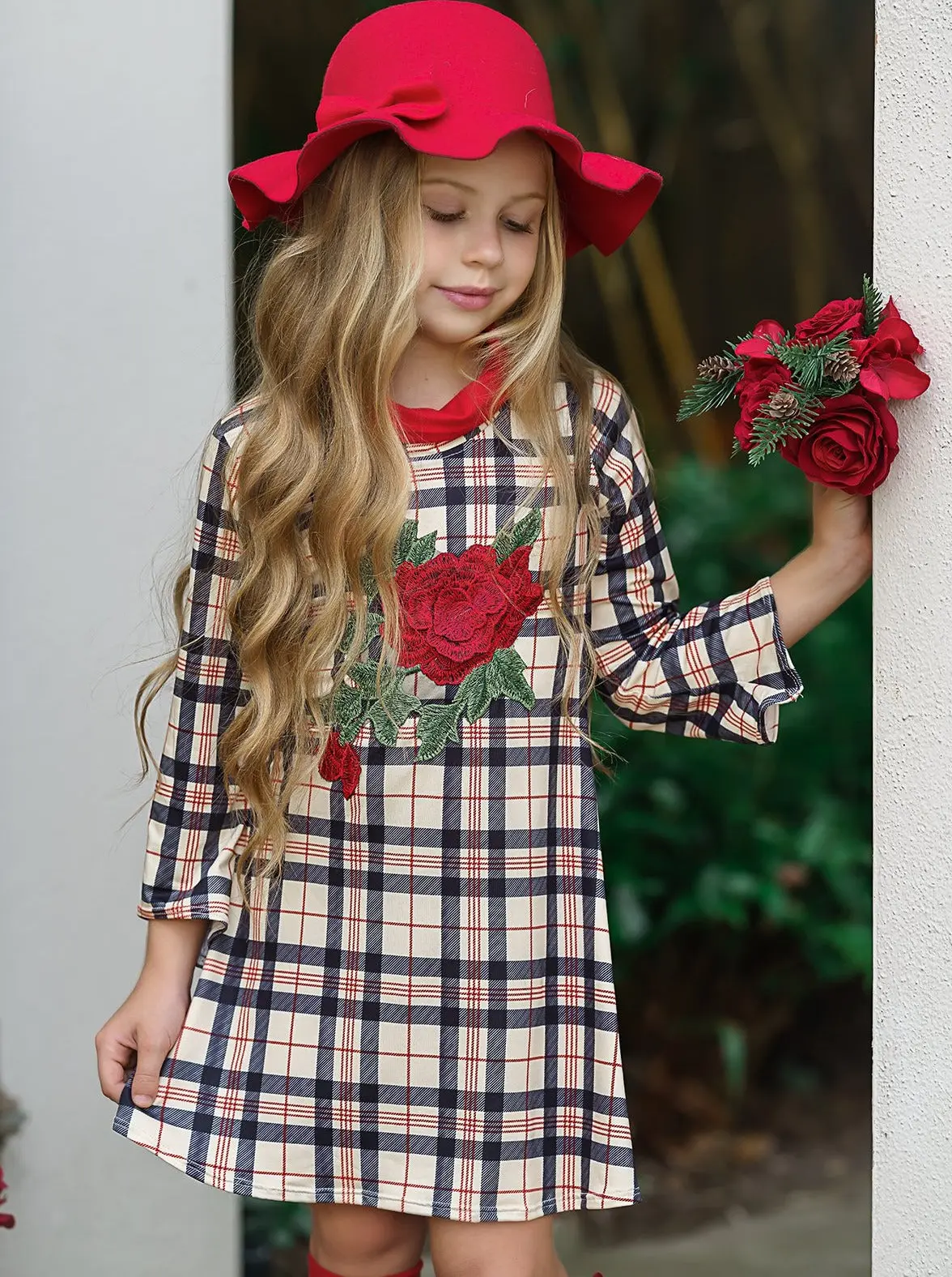 Winter Rose Plaid Turtleneck Dress - Image 2