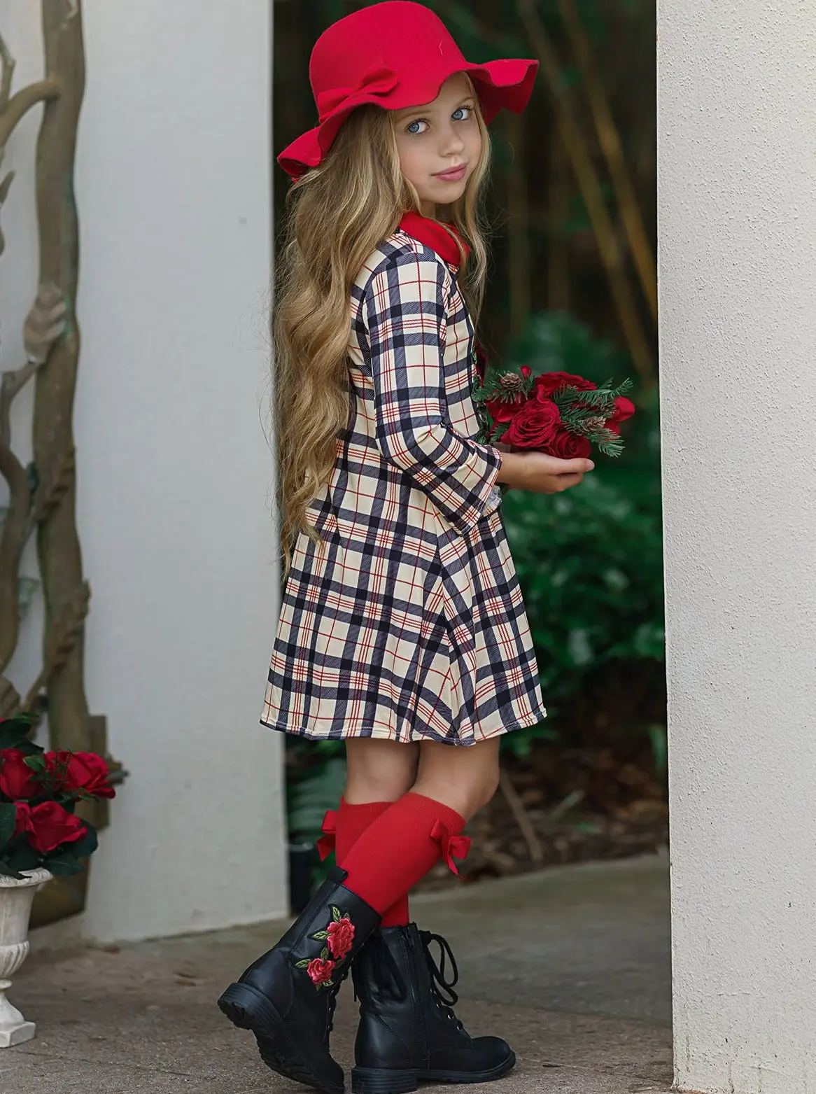 Winter Rose Plaid Turtleneck Dress - Image 3