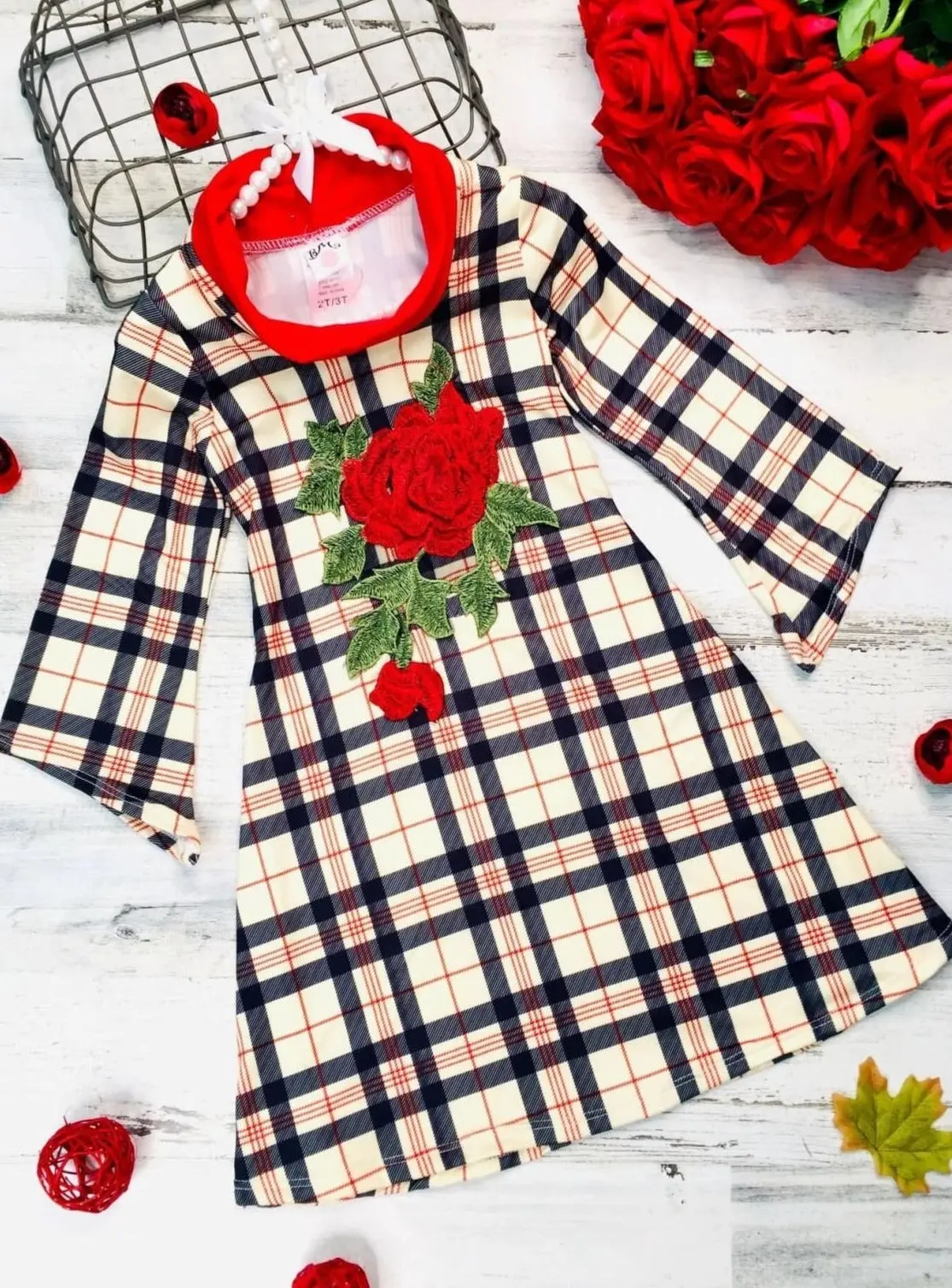 Winter Rose Plaid Turtleneck Dress - Image 4