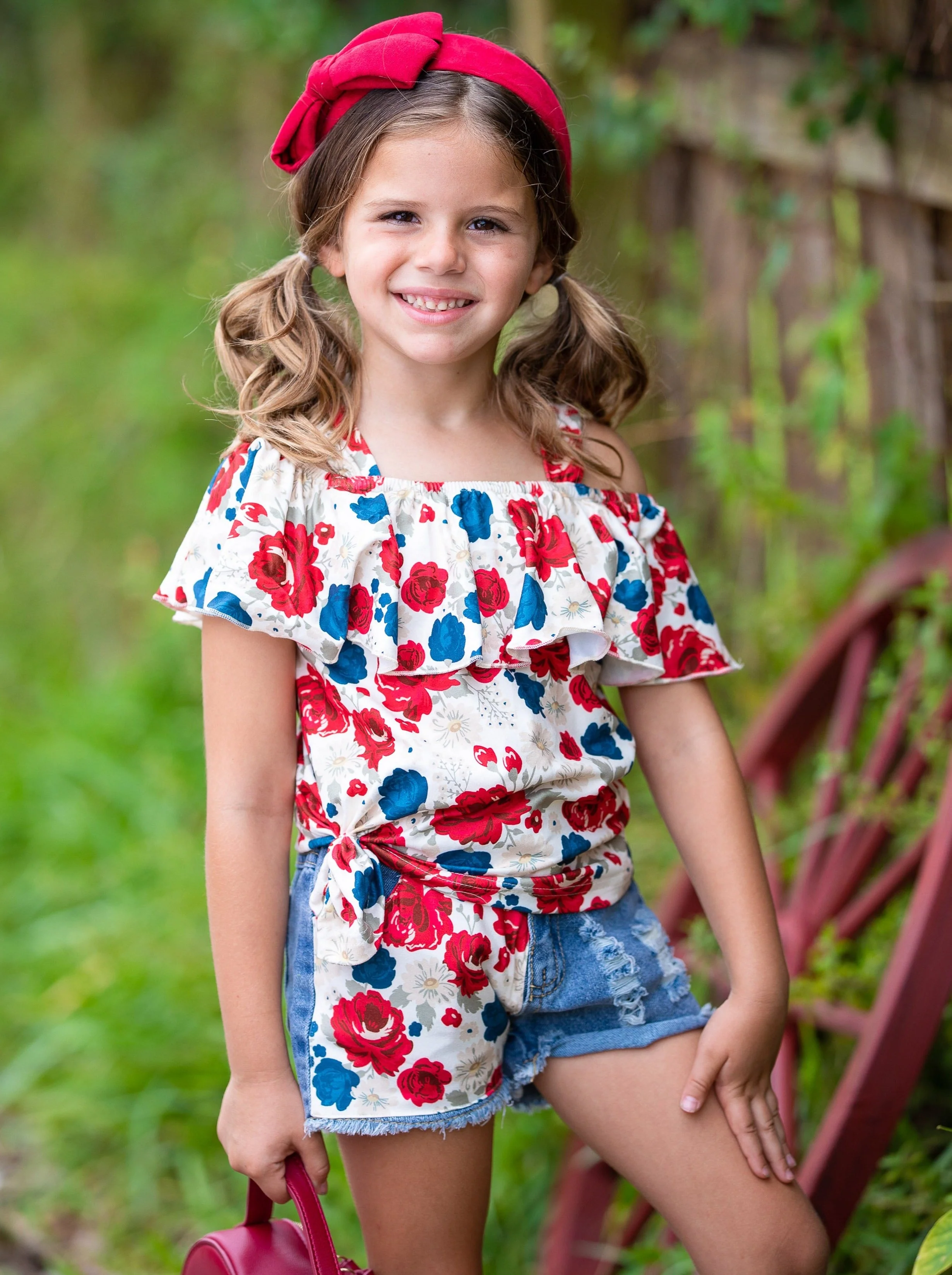 Must Have Flowers Patched Denim Shorts Set - Image 2