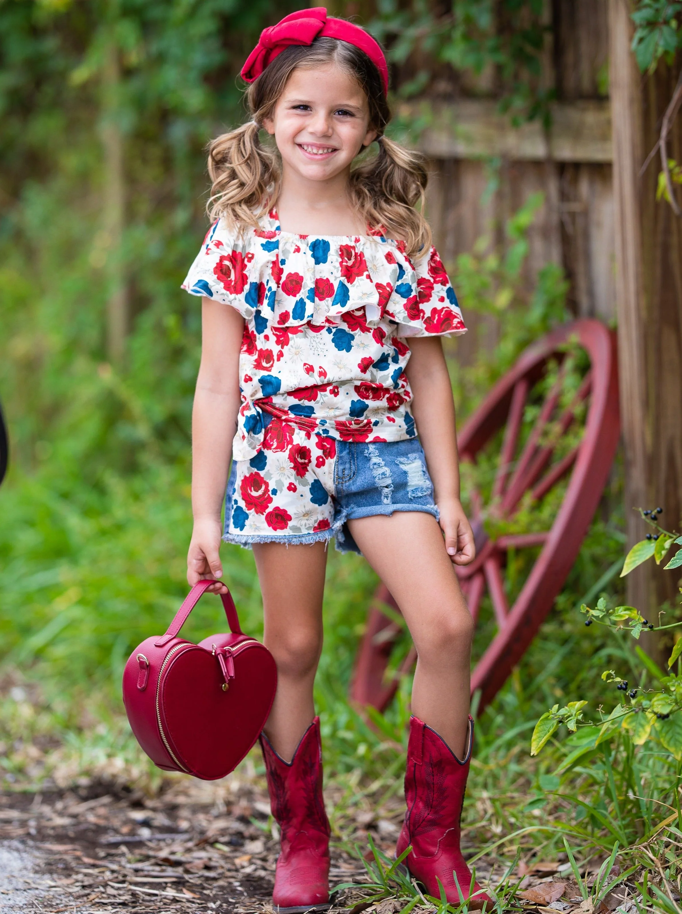 Must Have Flowers Patched Denim Shorts Set - Image 3
