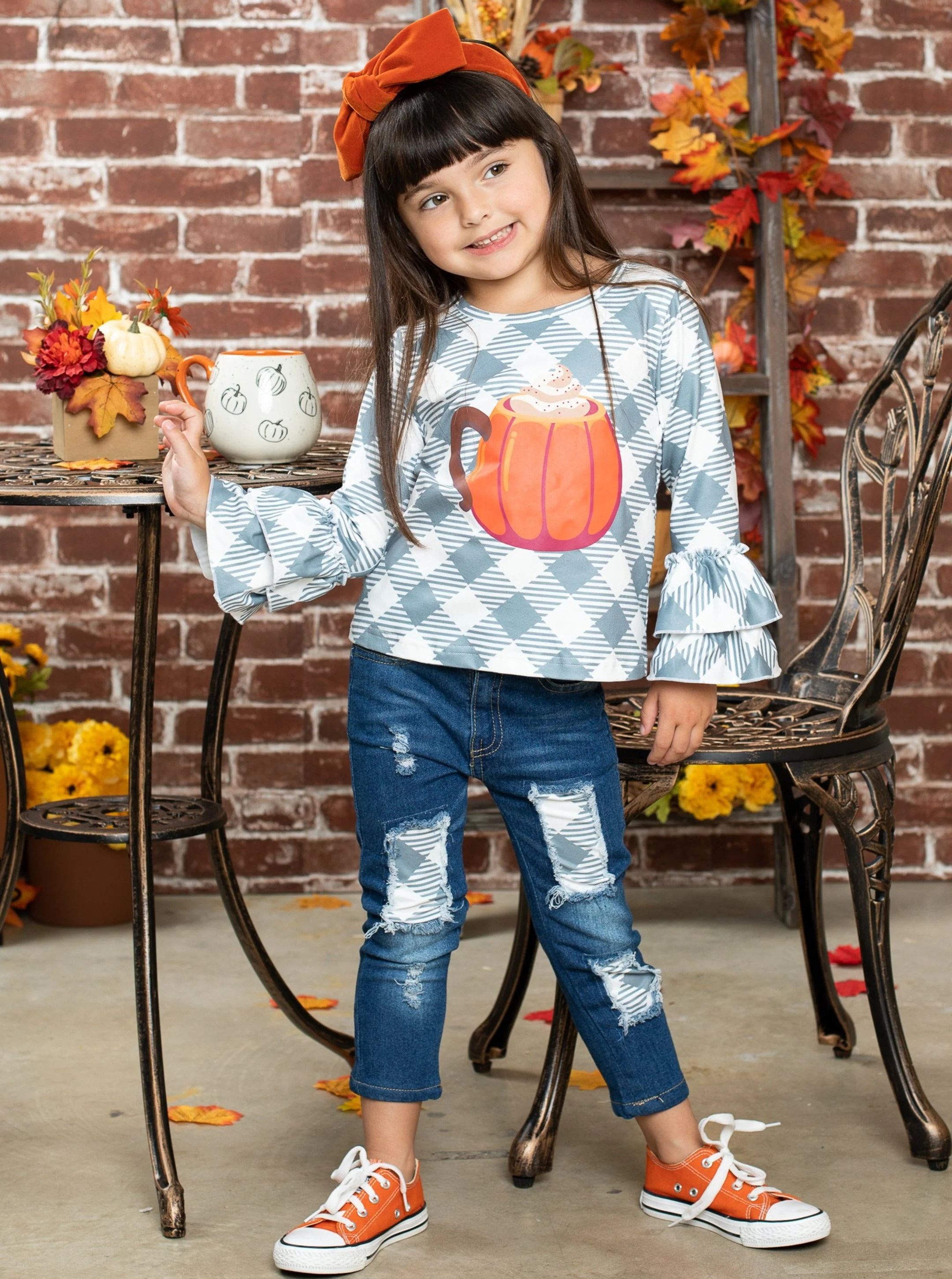 But First, Pumpkin Spice Patched Jeans Set - Image 2
