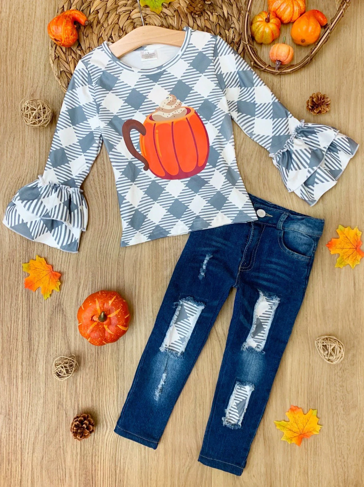 But First, Pumpkin Spice Patched Jeans Set - Image 4