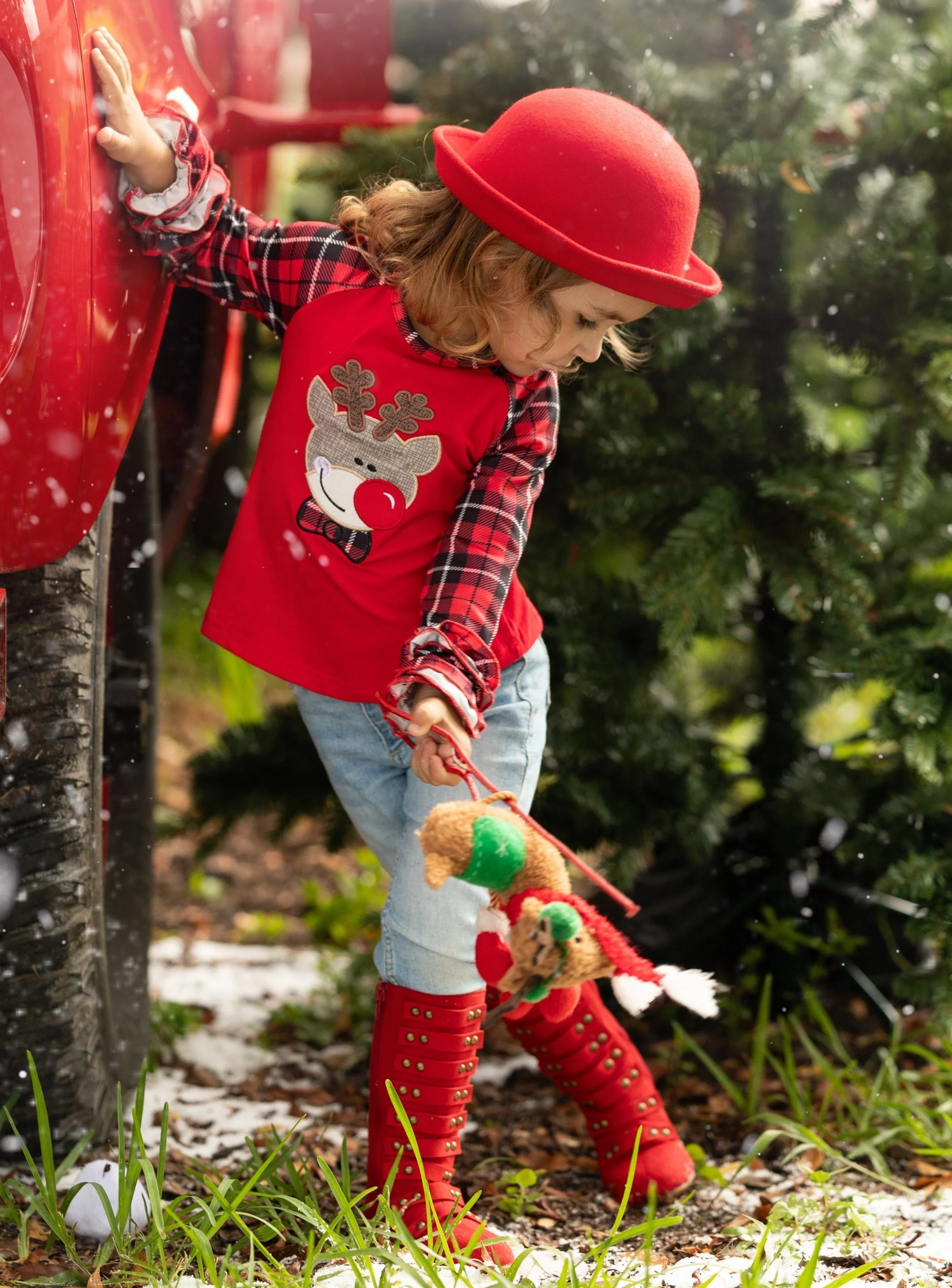 Oh, Deer Me Plaid Ruffle Raglan Top - Image 3