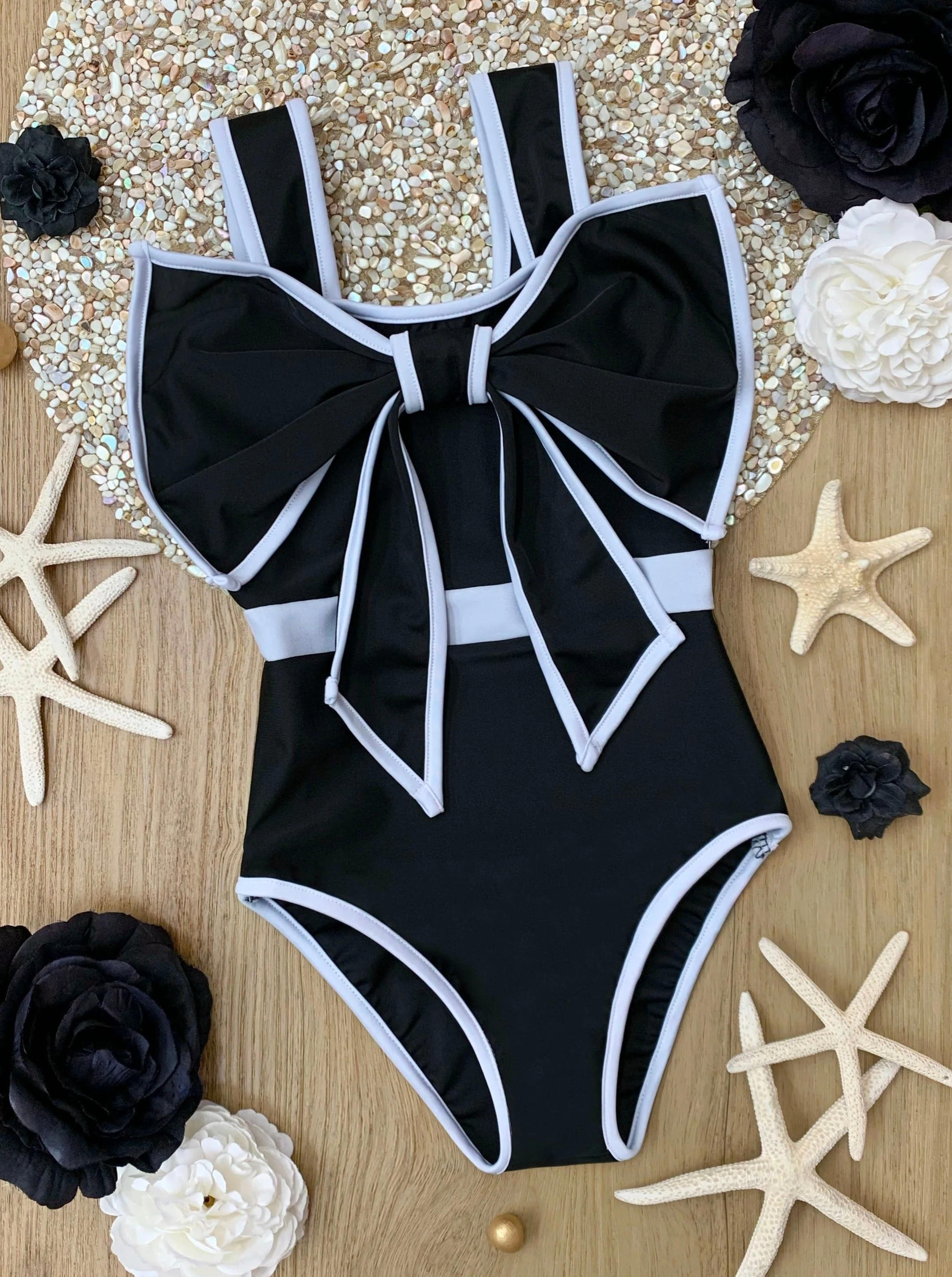 Sun-Kissed Elegance Statement Bow Black One Piece Swimsuit - Image 5