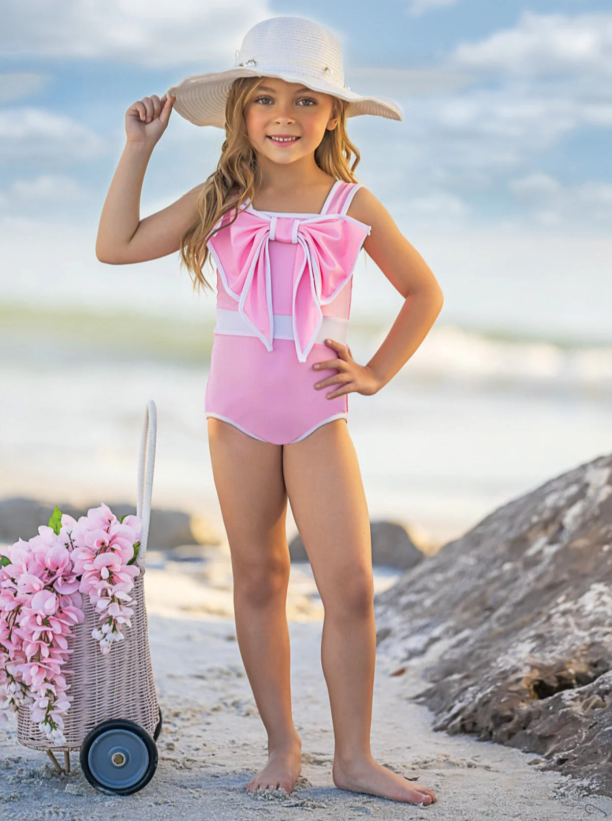 Blushing Summer Statement Bow Pink One Piece Swimsuit - Image 4