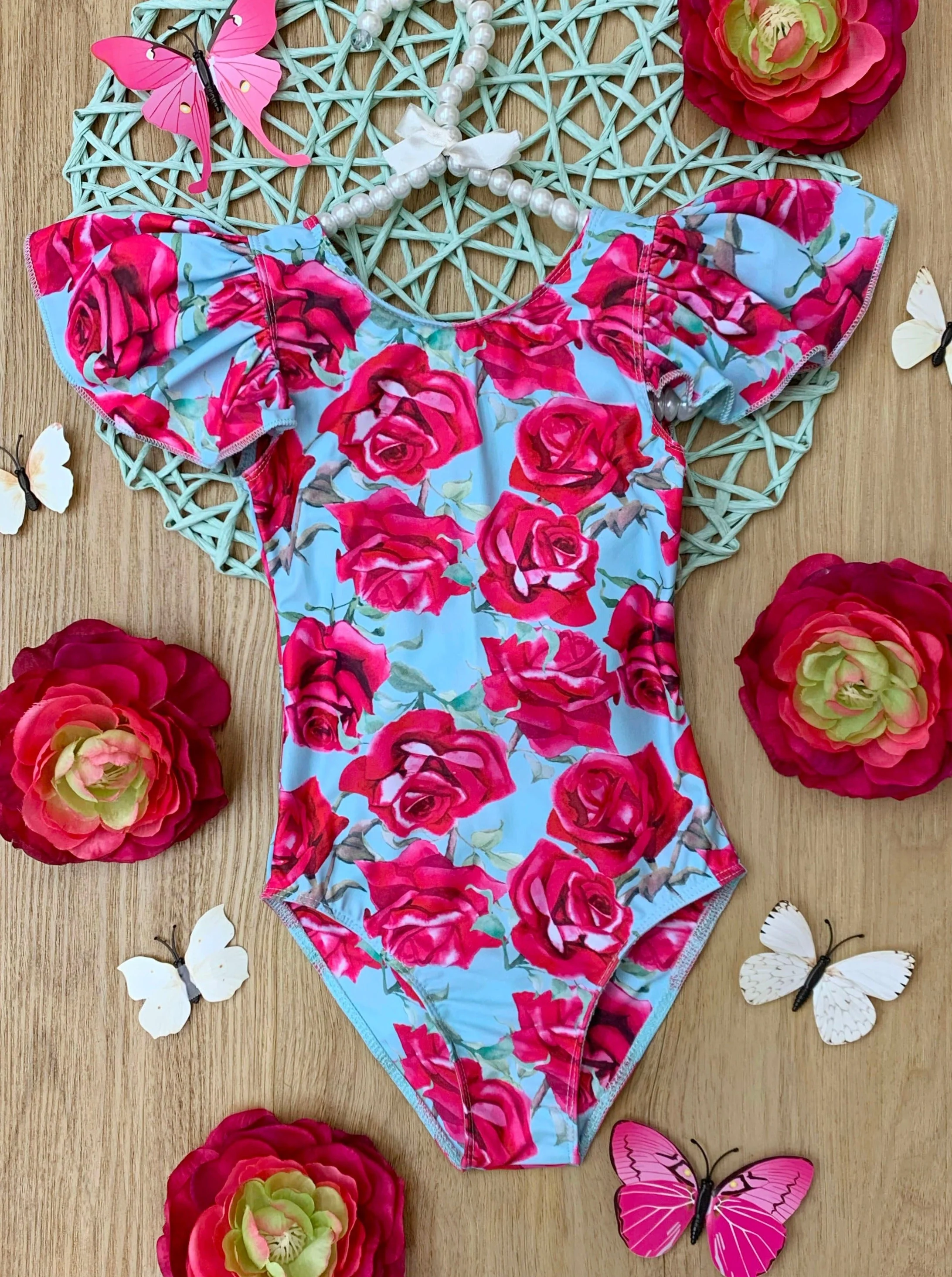 Sun-Kissed Blooms Flutter Sleeve Floral One Piece Swimsuit - Image 7