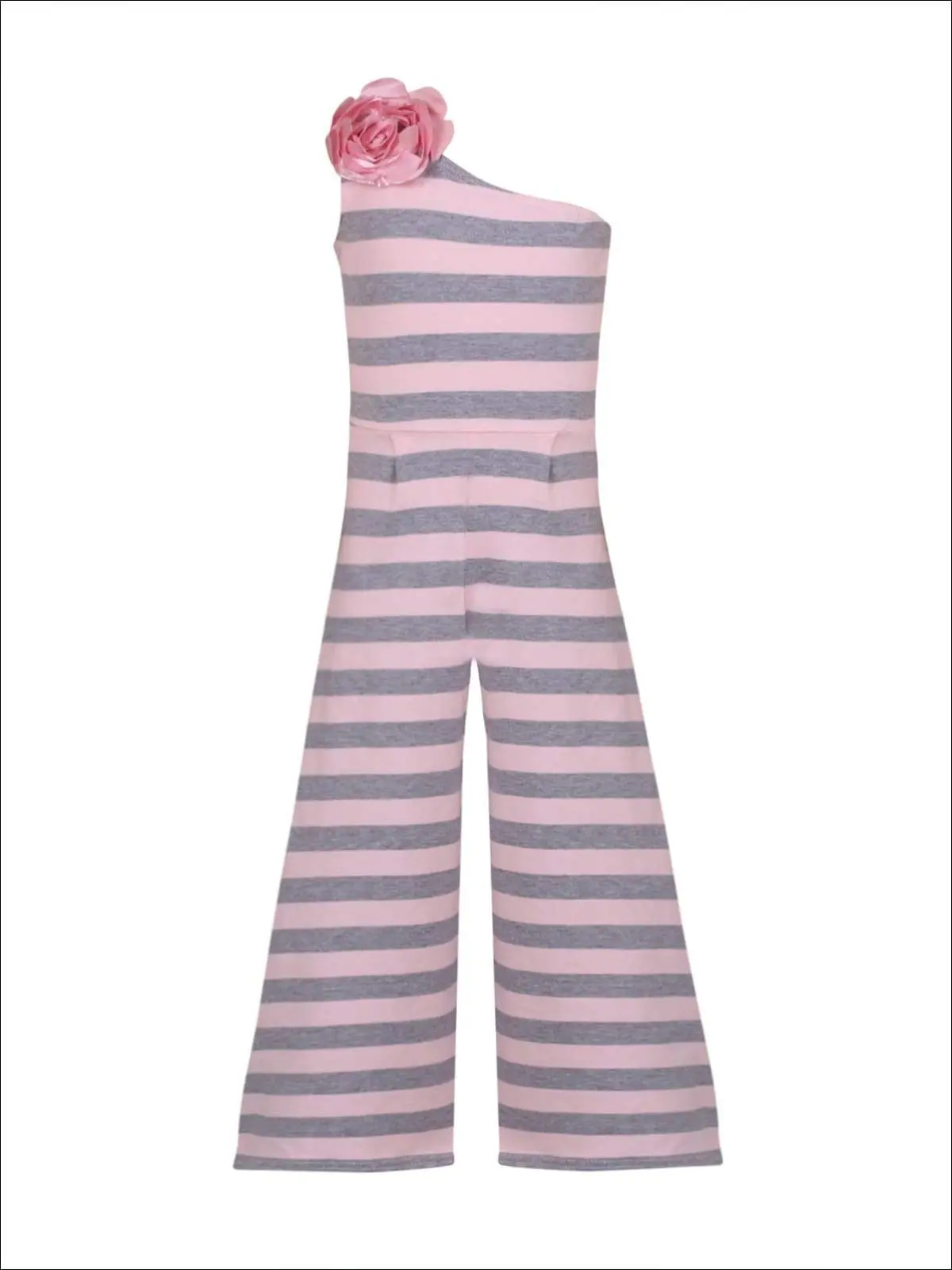 Girls One Shoulder Palazzo Jumpsuit with Flower Trim - Image 4