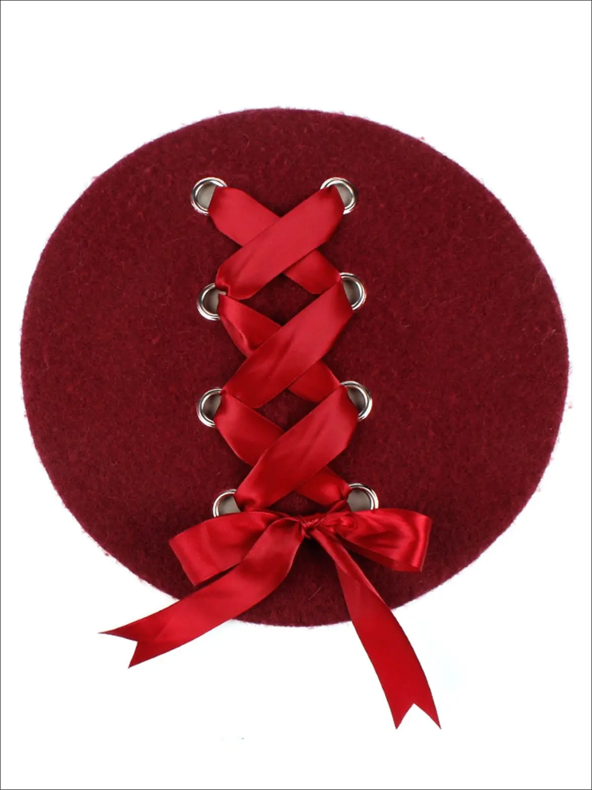Girls Parisian Style Satin Lace Up Beret - Image 4