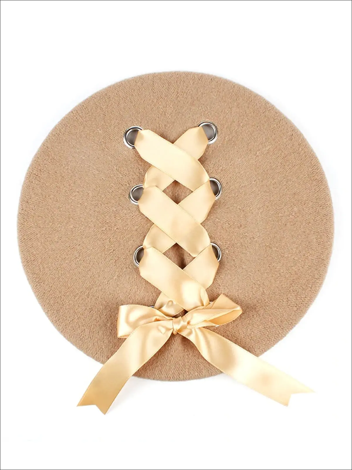 Girls Parisian Style Satin Lace Up Beret - Image 6