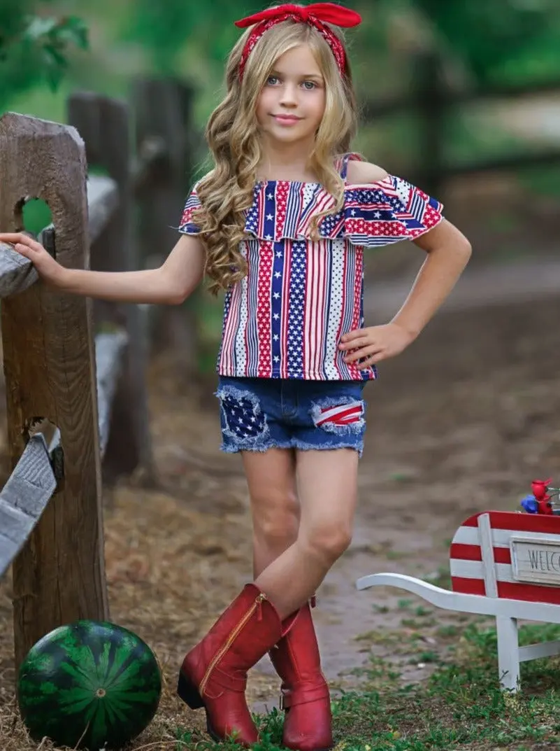 Stars and Stripes Patched Denim Shorts Set - Image 2