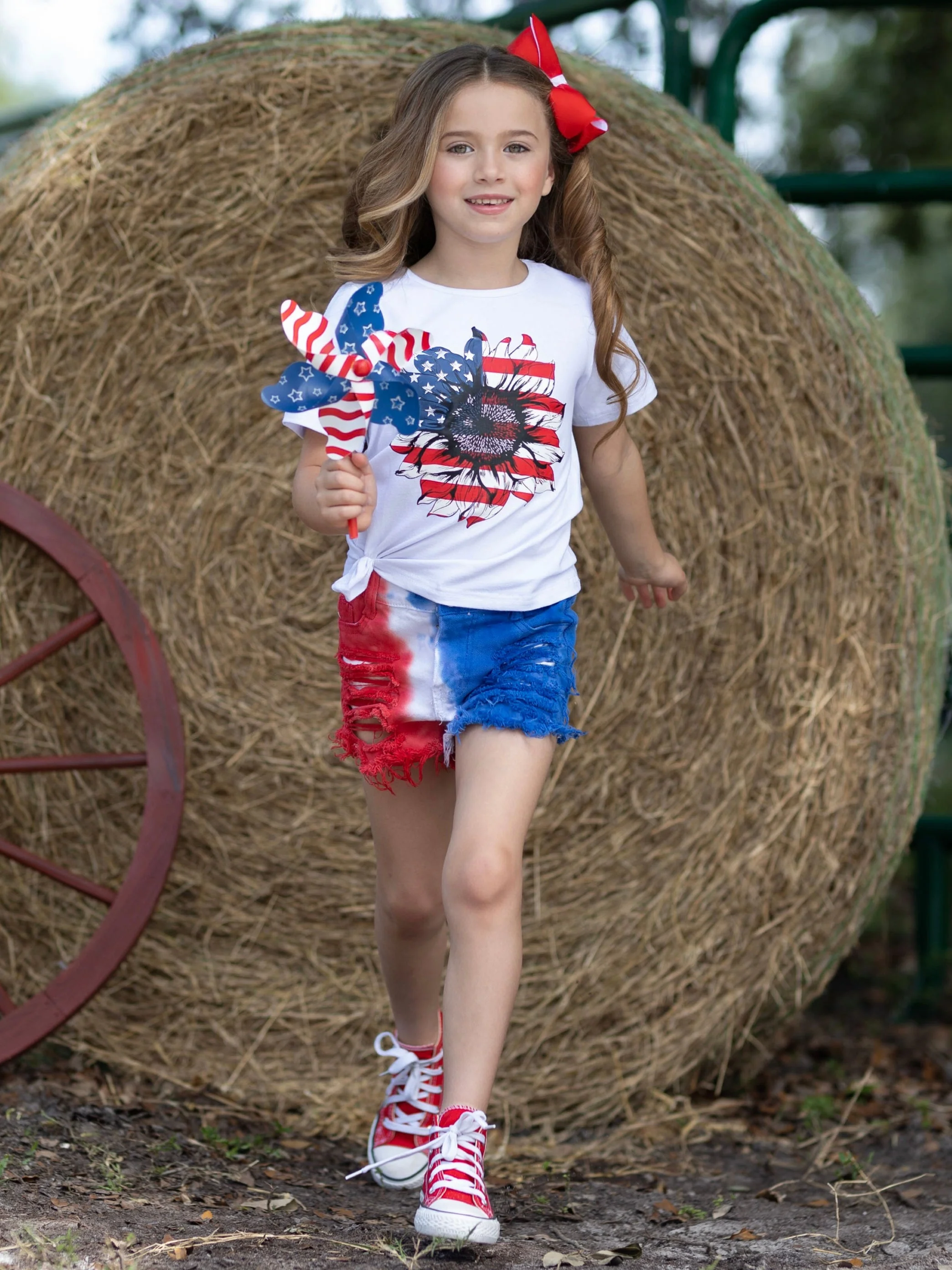 Cute In America Tie Dye Denim Shorts Set - Image 3