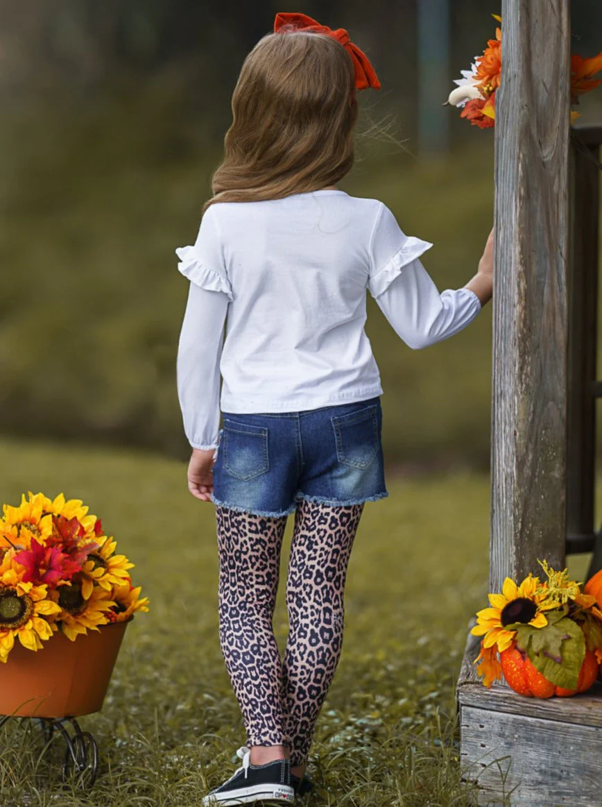Peace, Love and Pumpkin Patched Denim Shorts and Legging Set - Image 3